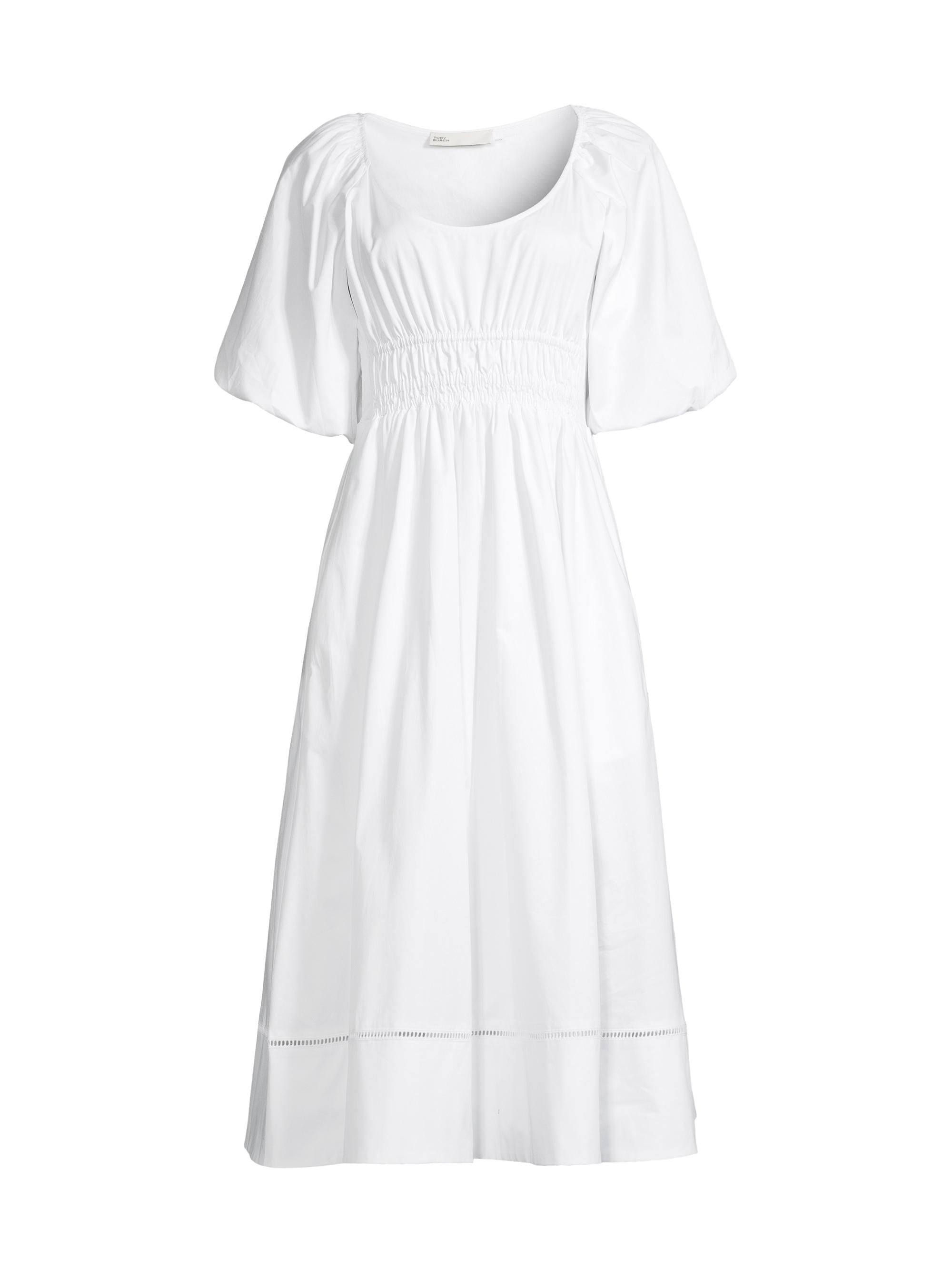 Tory Burch Women's Smocked Cotton Midi-Dress - White