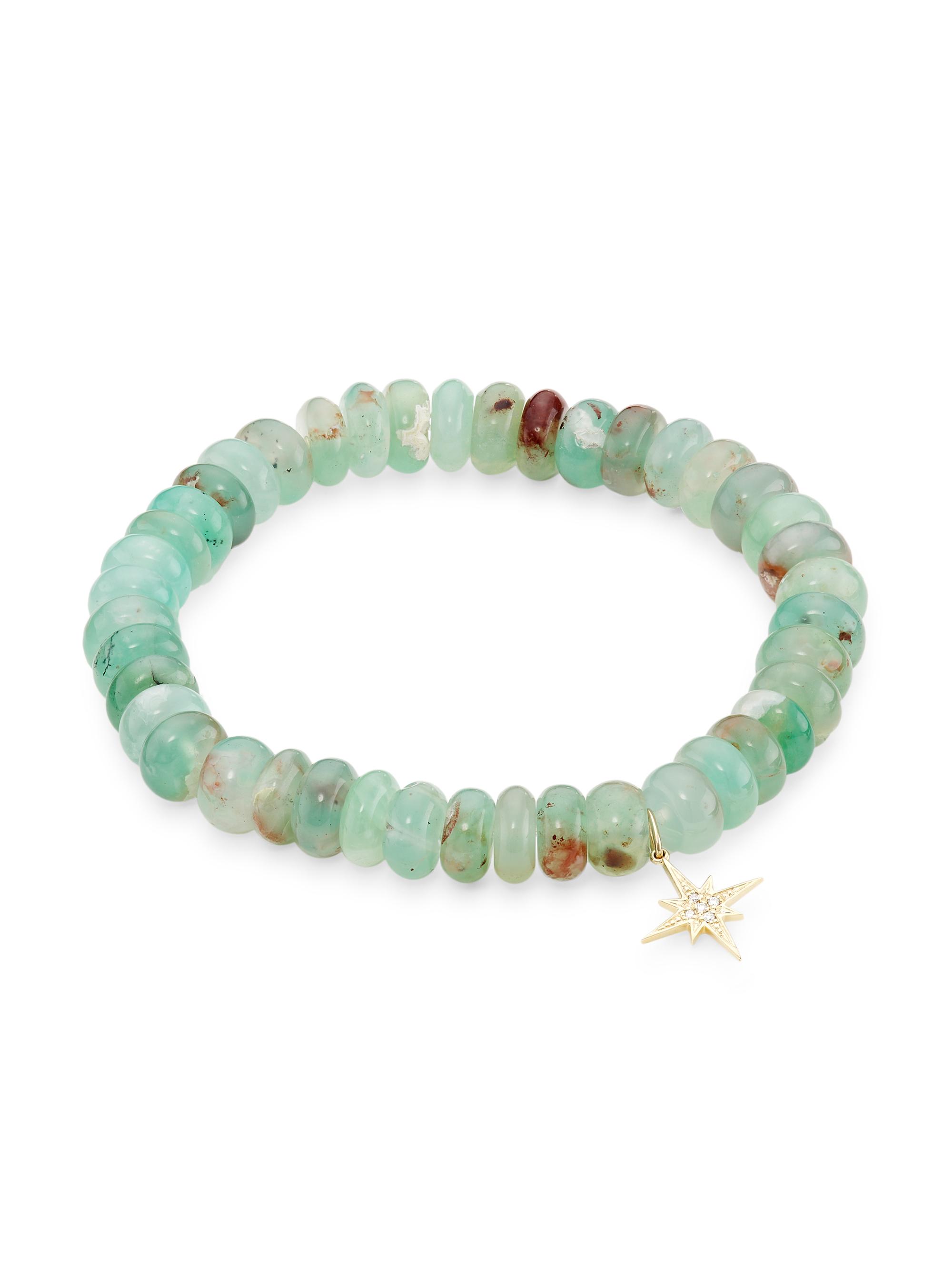 Sydney Evan Women's 14K Yellow Gold, Aquaprase & 0.03 TCW Diamond Beaded Stretch Bracelet - Green Multi