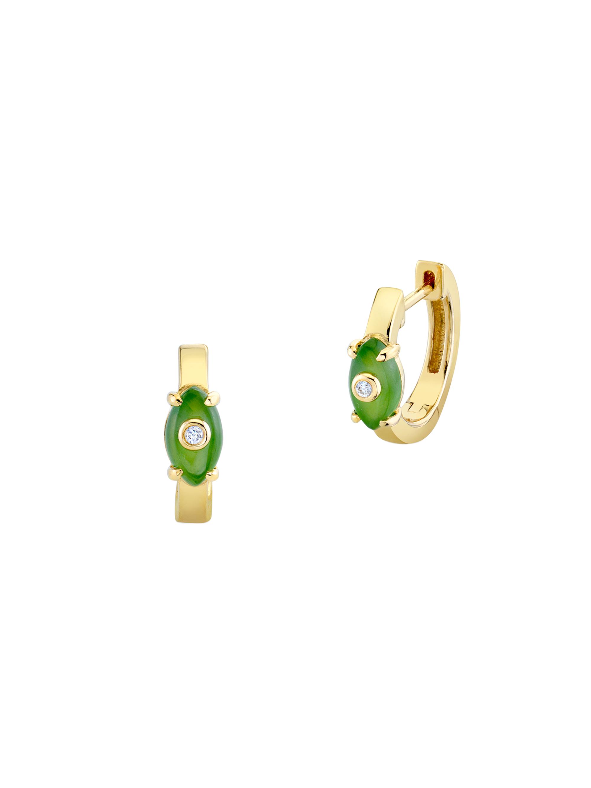 Sydney Evan Women's 14K Gold & DIamond Carved Stone Evil Eye Huggie Hoops - Agate