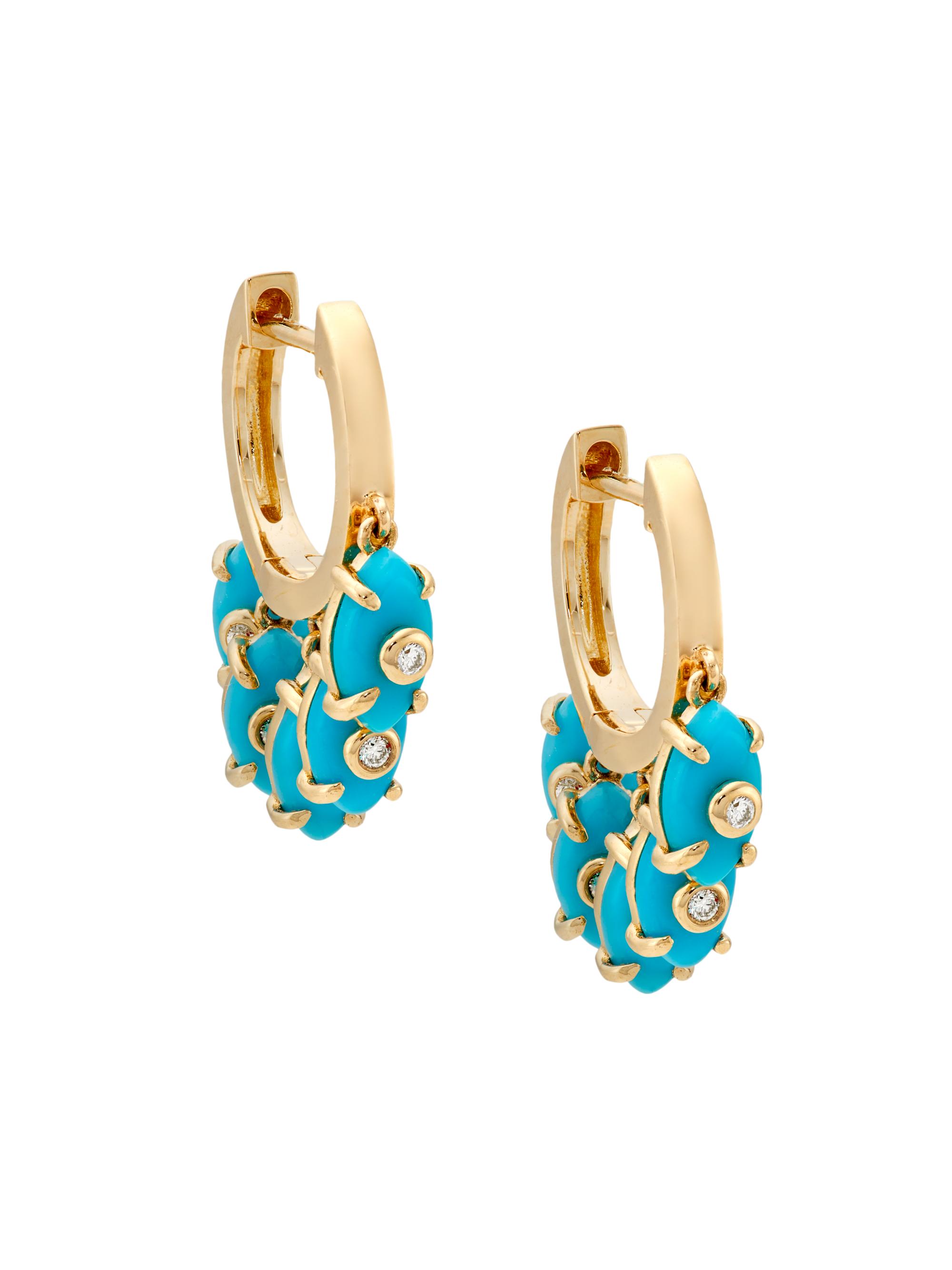 Sydney Evan Women's 14K Yellow Gold, Turquoise & 0.05 TCW Diamond Evil Eye Huggie Hoop Earrings - Turquoise