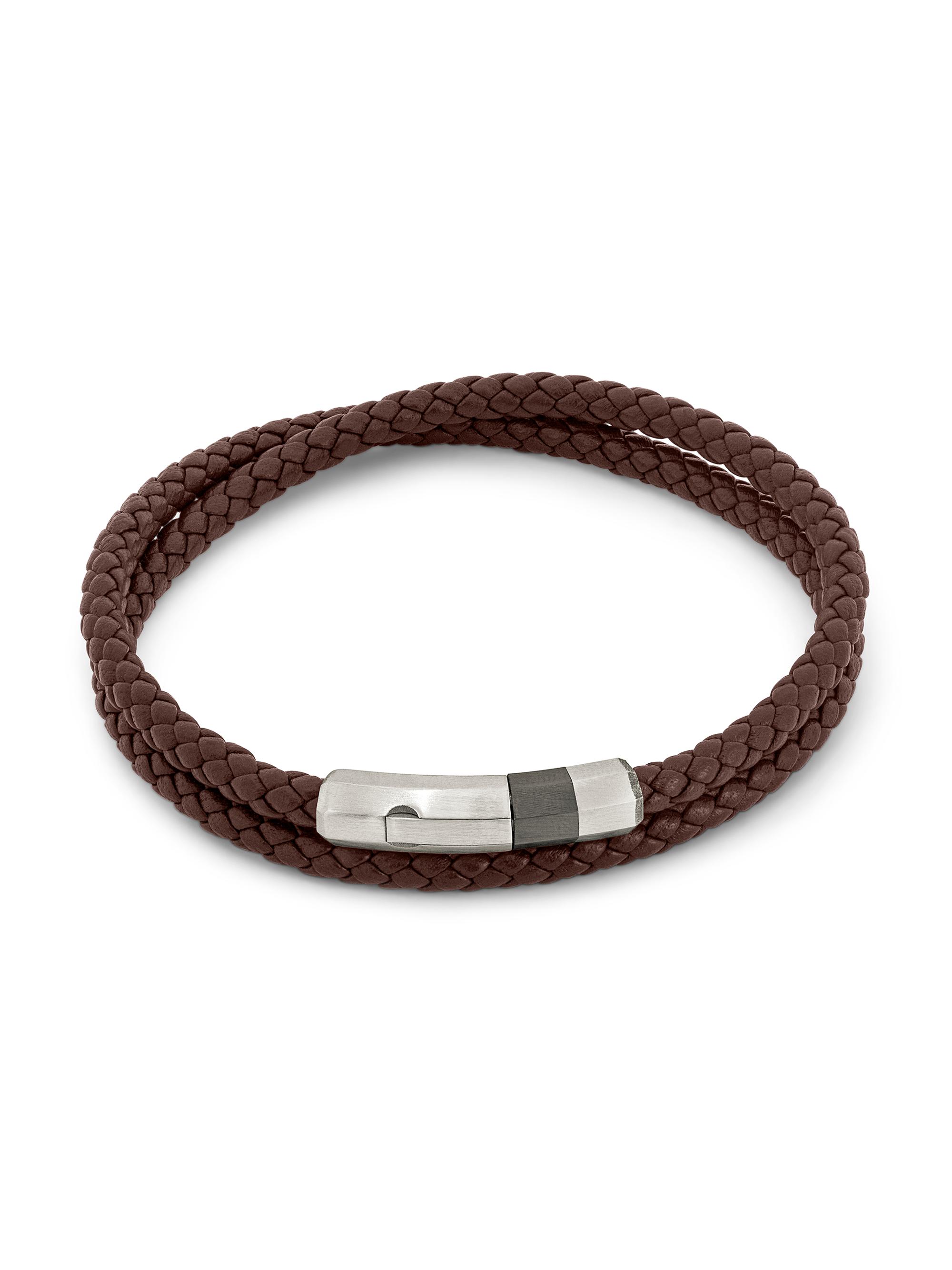 Tateossian Men's Octagon Click Pelle Braided Leather & Sterling Silver Bracelet - Brown