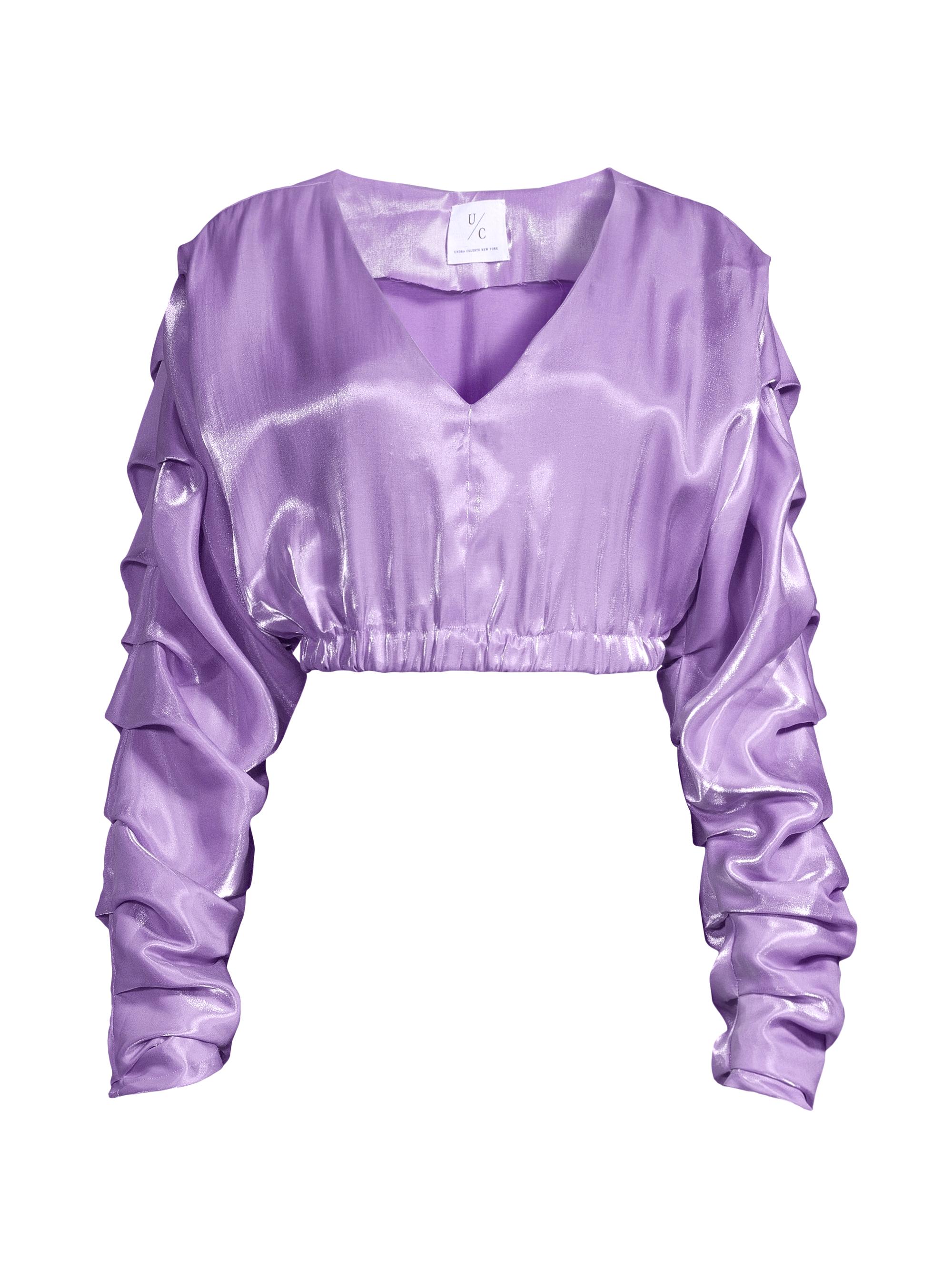 Undra Celeste Women's Extreme Pintuck-Sleeve Crop Top - Wisteria