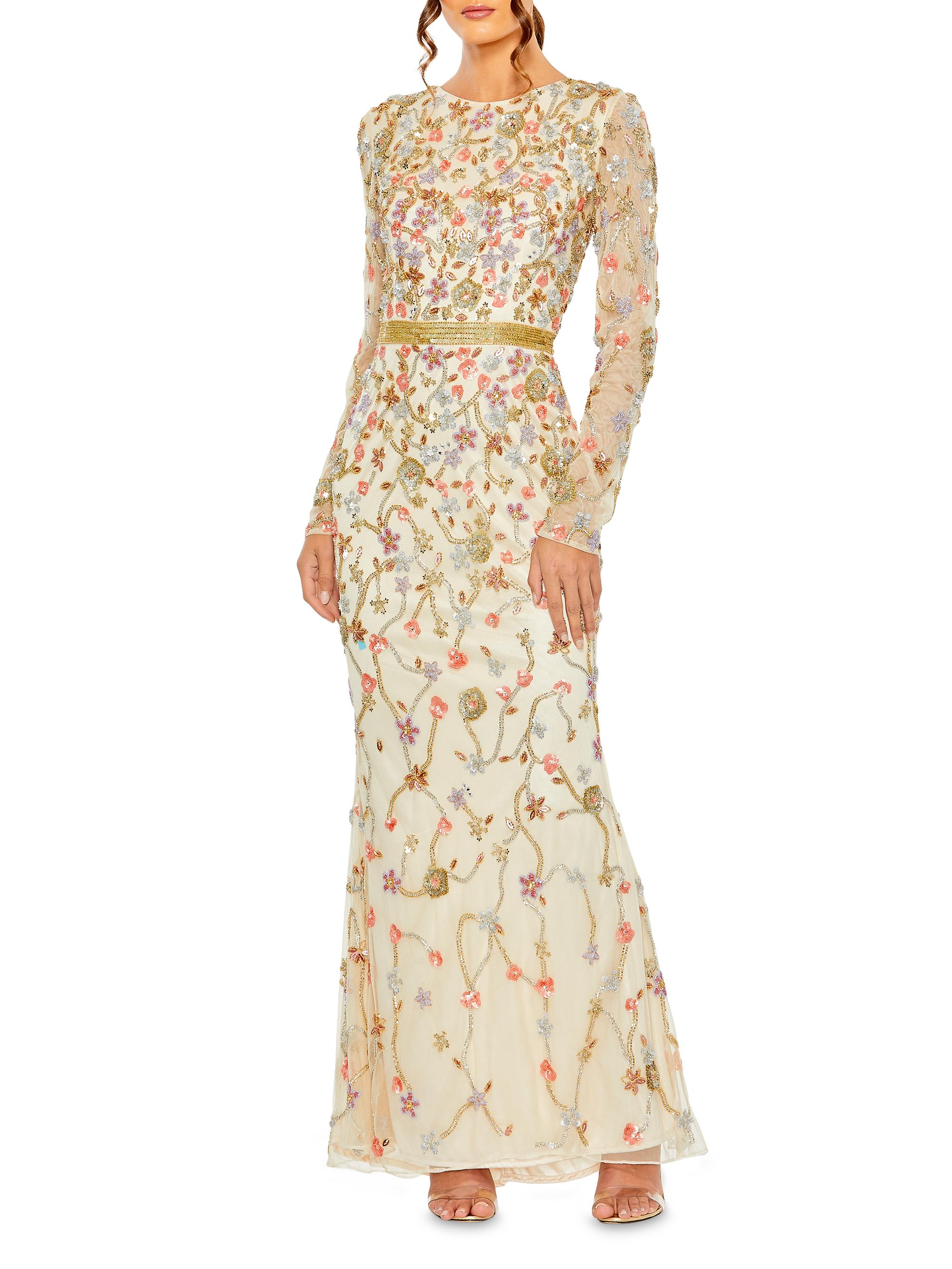 Mac Duggal Women's Long-Sleeve Sequin Maxi Dress