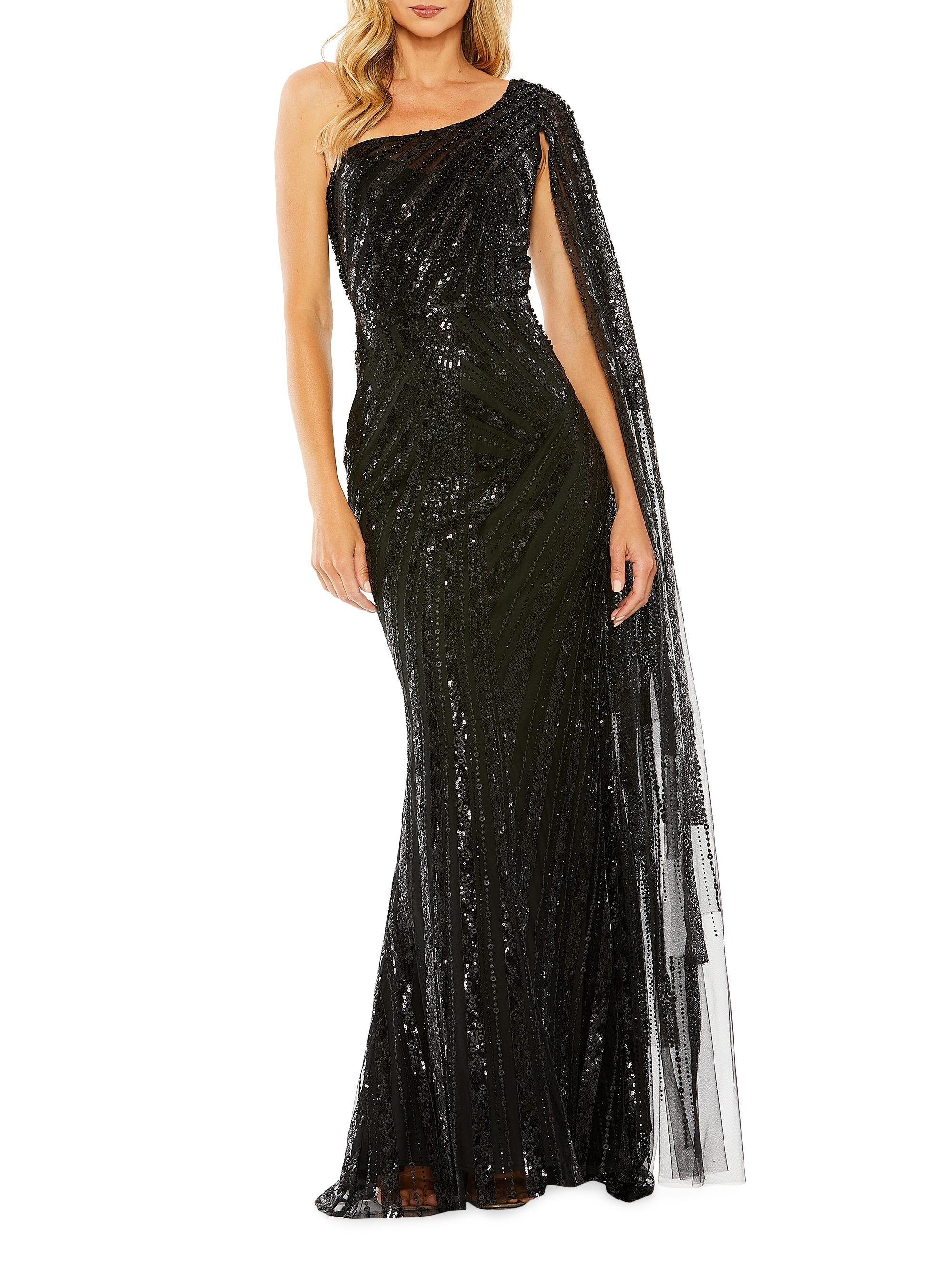 Mac Duggal Women's Asymmetric Sequined Gown - Black
