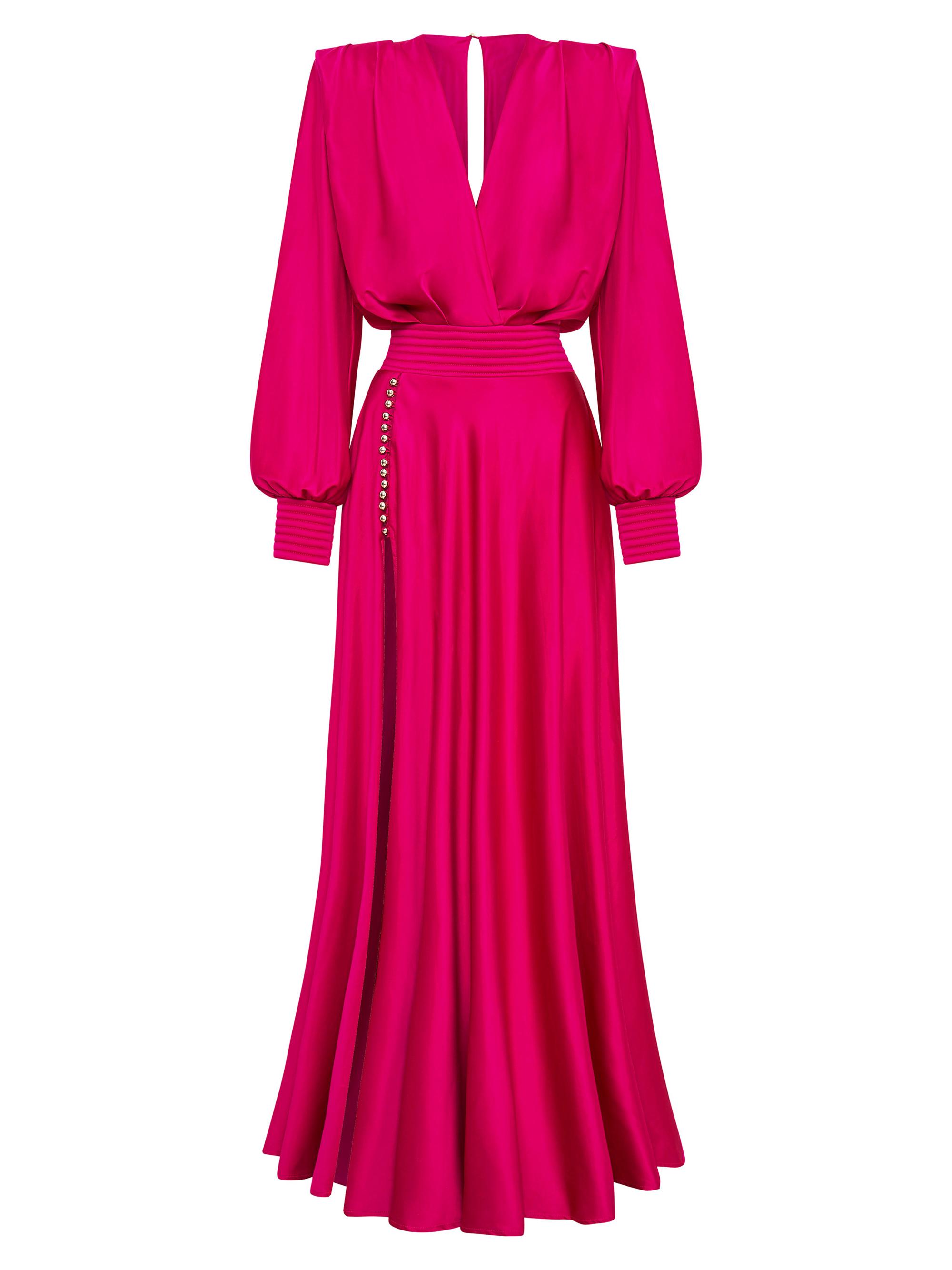 Zhivago Women's Chrystallia Satin Long-Sleeve Gown - Fuchsia