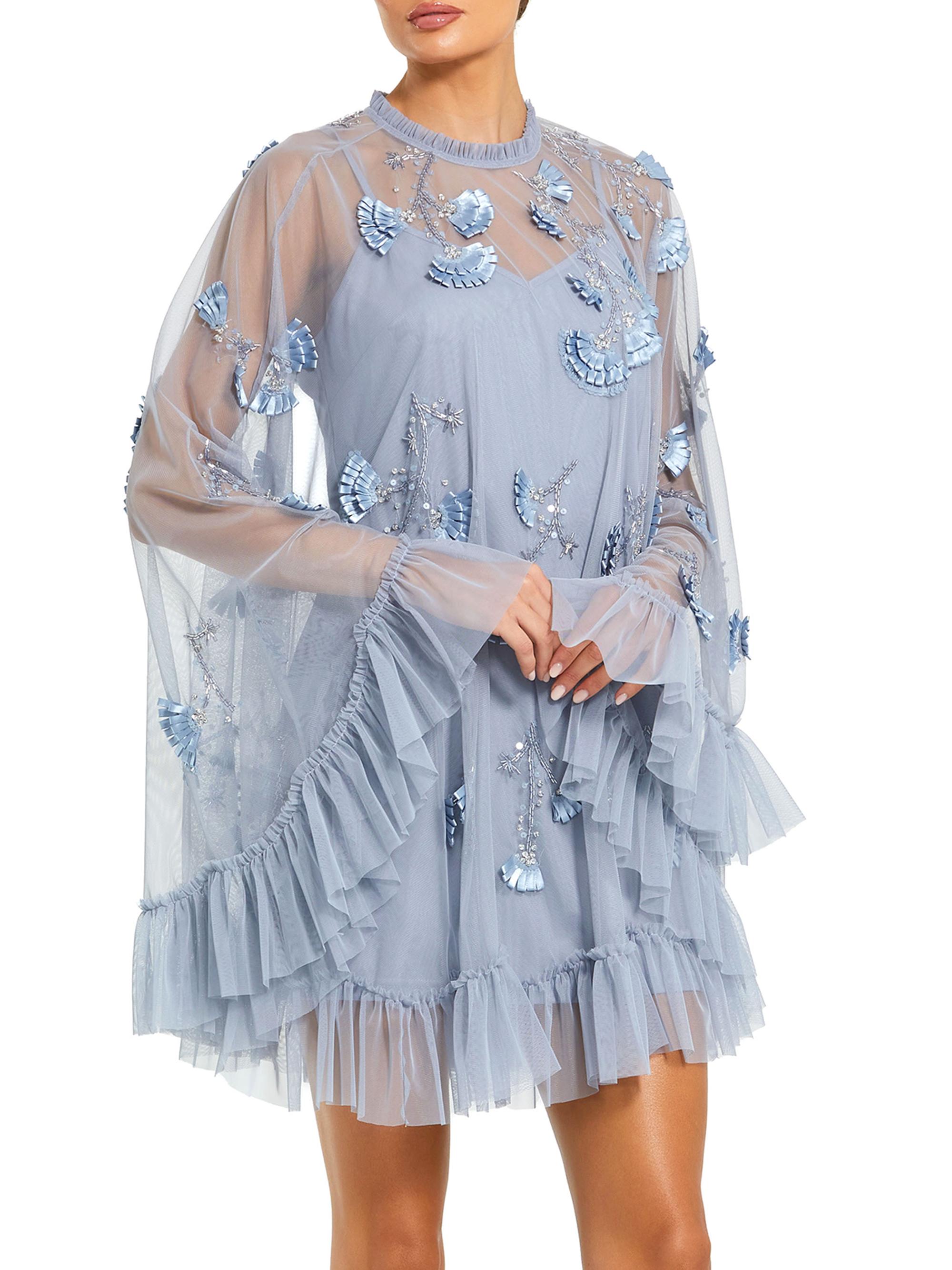 Mac Duggal Women's Mac Embellished Mesh A-Line Minidress - Powder Blue