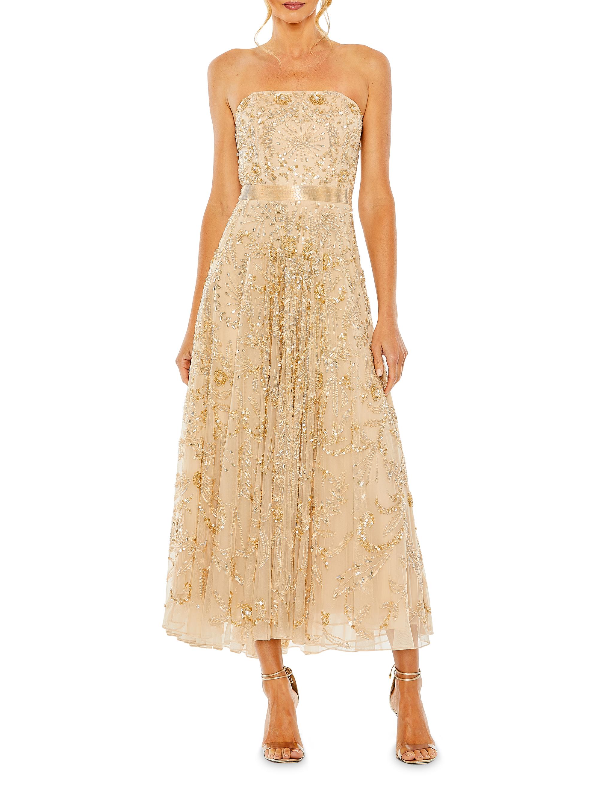 Mac Duggal Women's Embellished Mesh Strapless Midi-Dress - Black