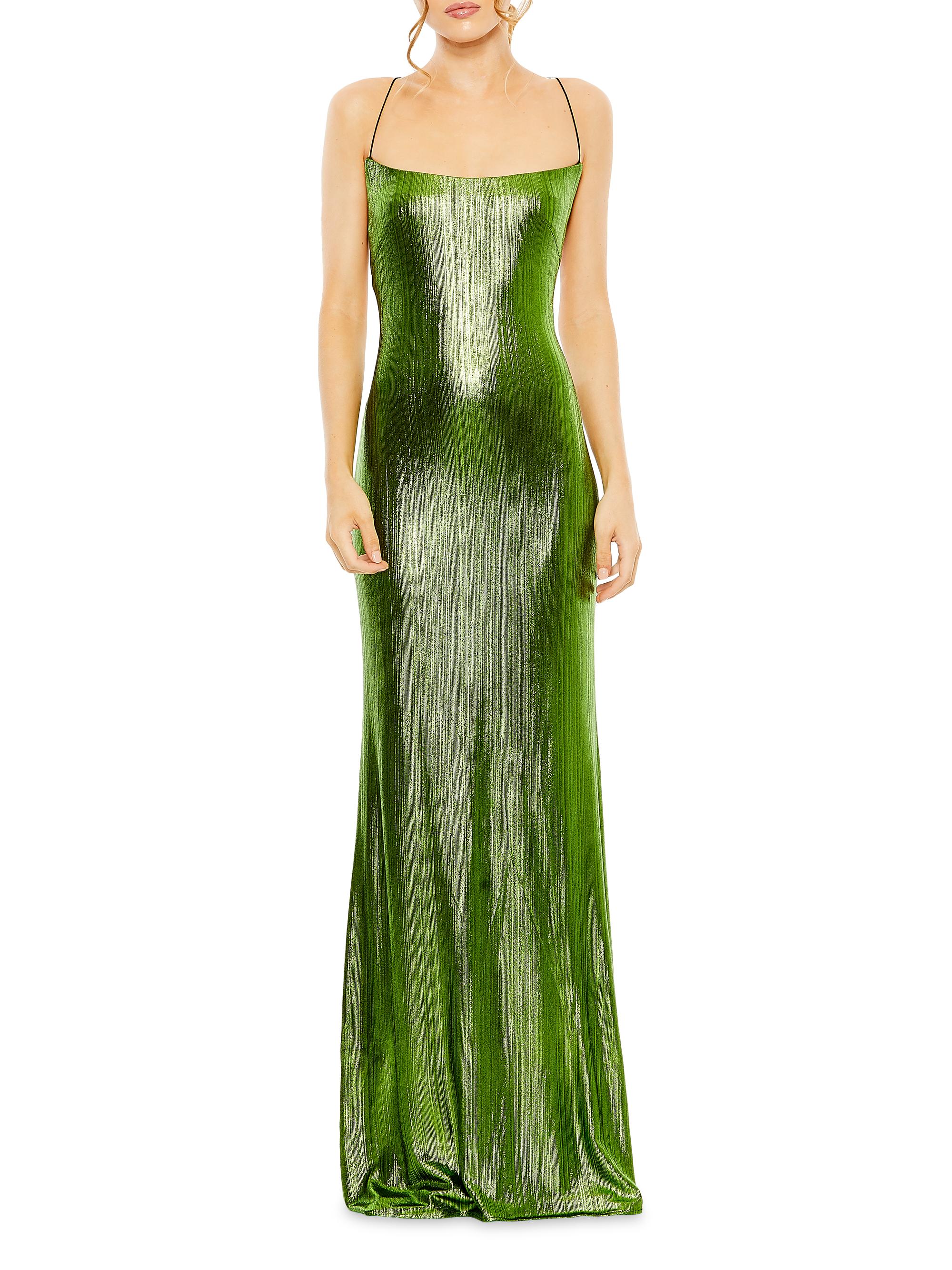 Mac Duggal Women's Ieena Foiled Jersey Lace-Up Column Gown - Apple Green