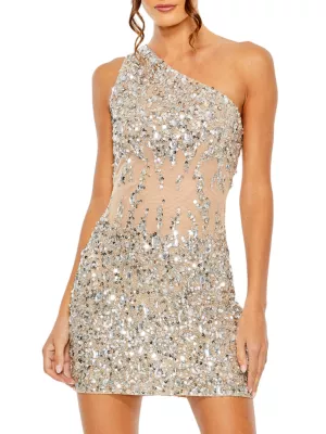 knee length dresses for ladies Mac Duggal - Black Long Sleeve Multicolor 3D Sequin Mini Dress