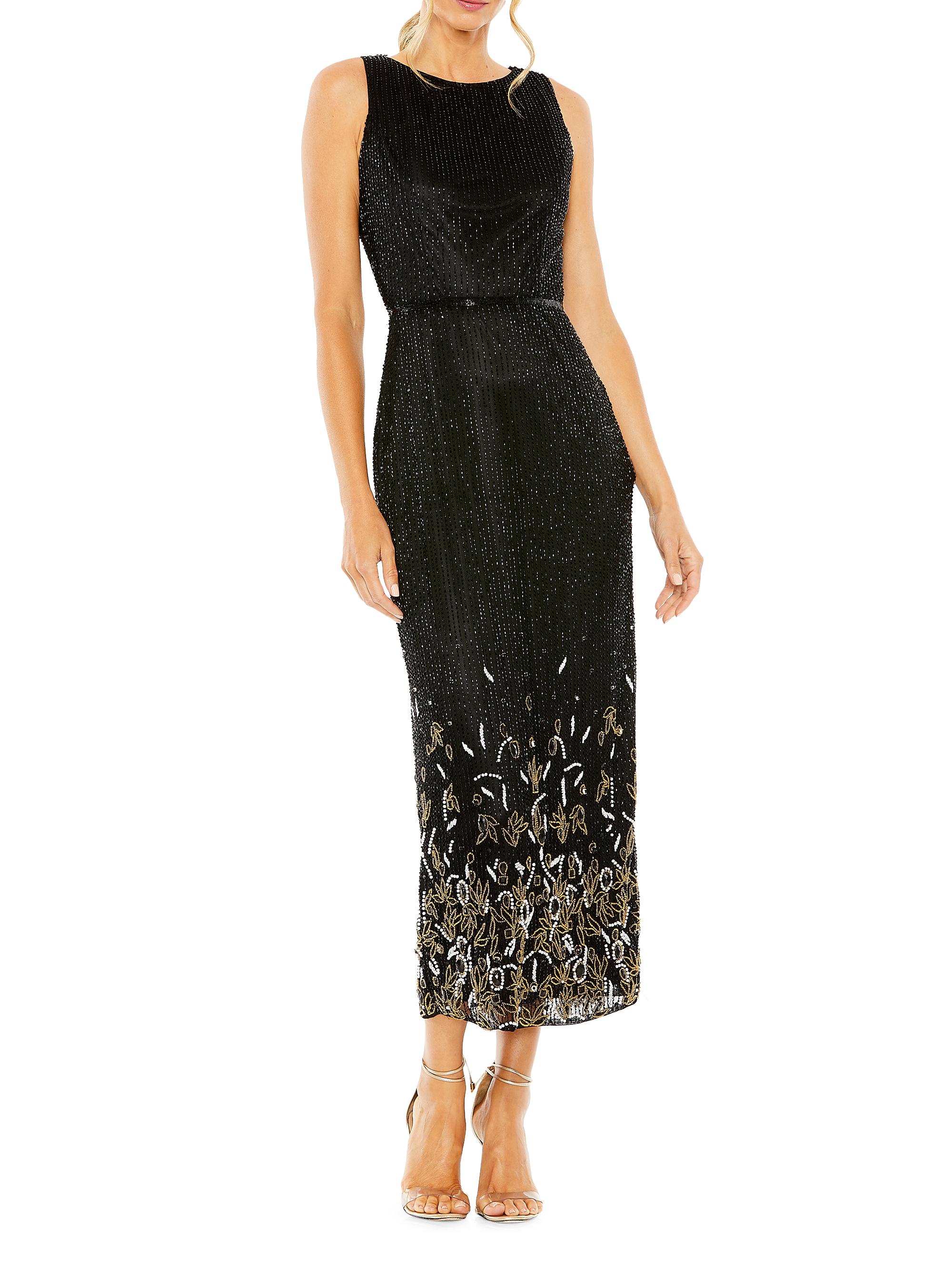 Mac Duggal Women's Belted Embellished Column Dress - Black Multi