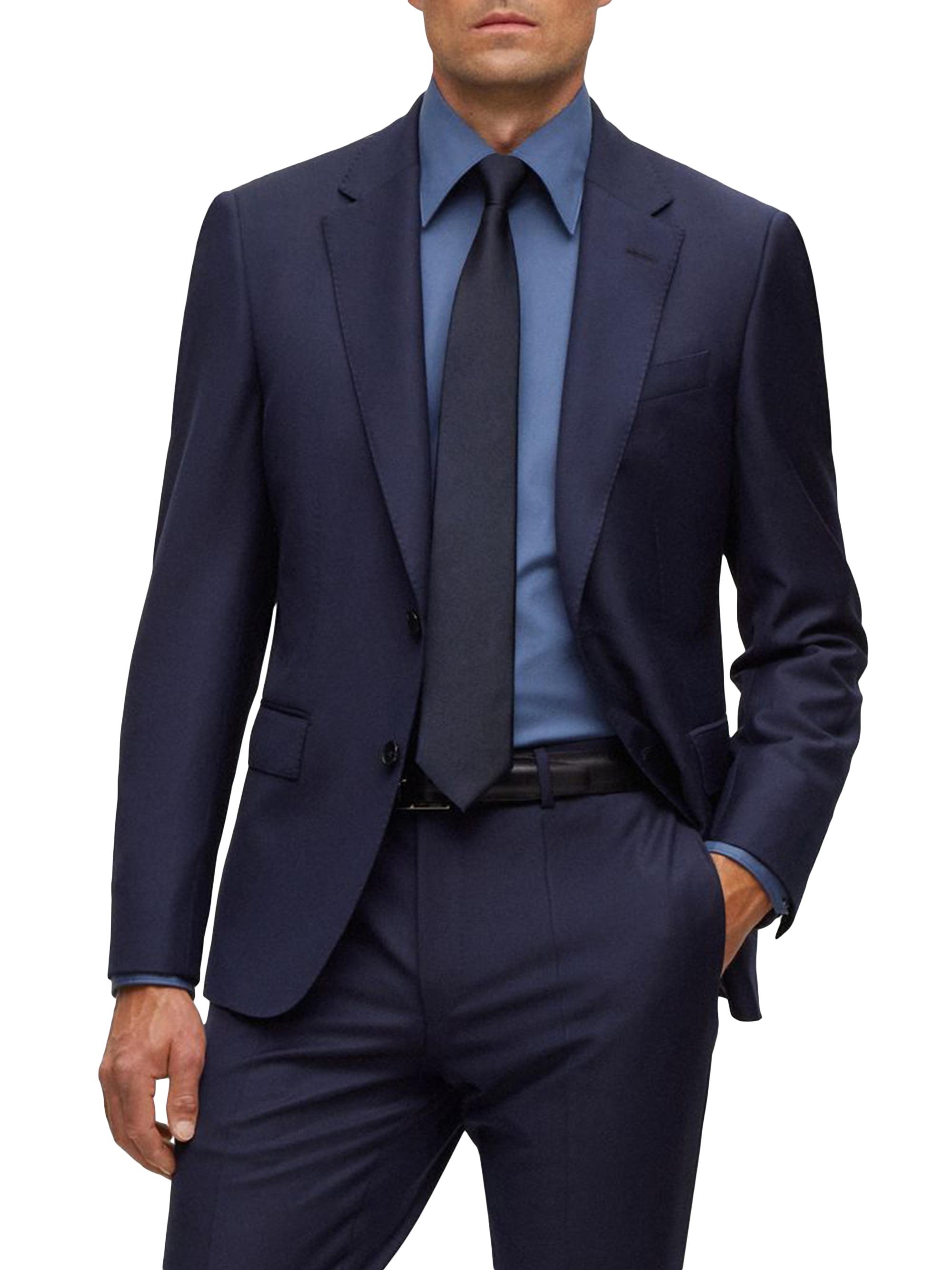 BOSS Men's Single-Breasted Jacket in Stretch Wool - Blue