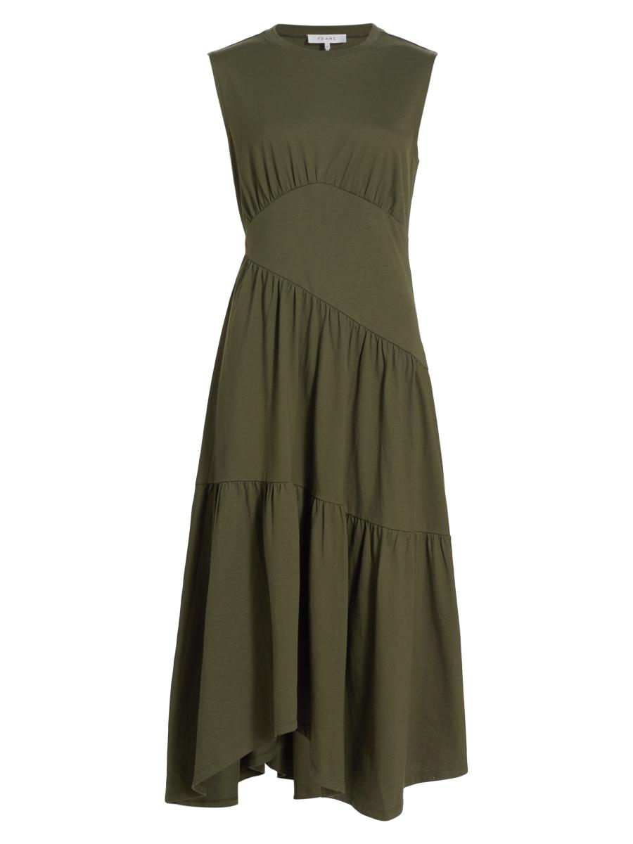 FRAME Cotton Asymmetric Tiered Midi-Dress | Saks Fifth Avenue