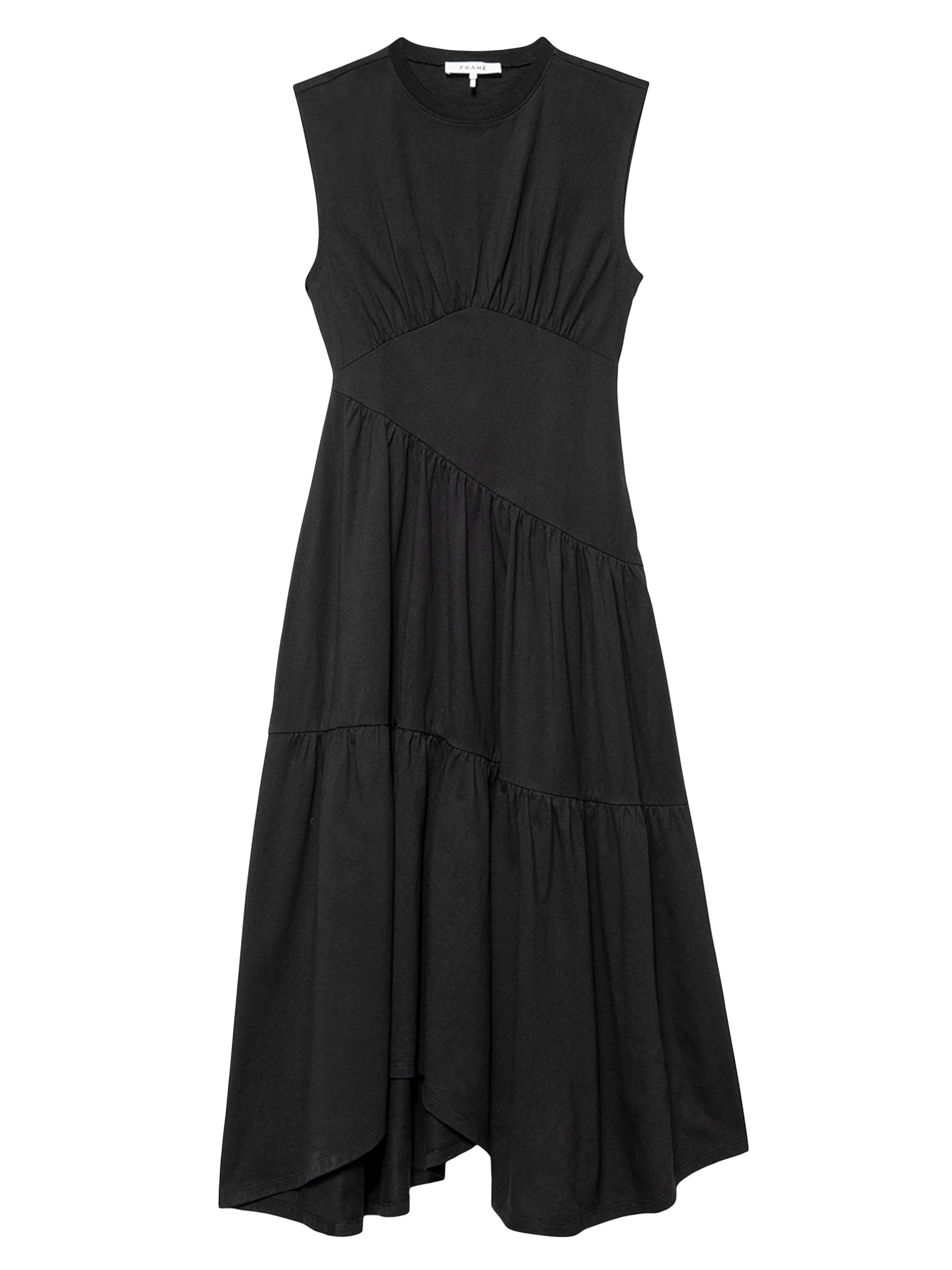 FRAME Women's Cotton Asymmetric Tiered Midi-Dress - Noir