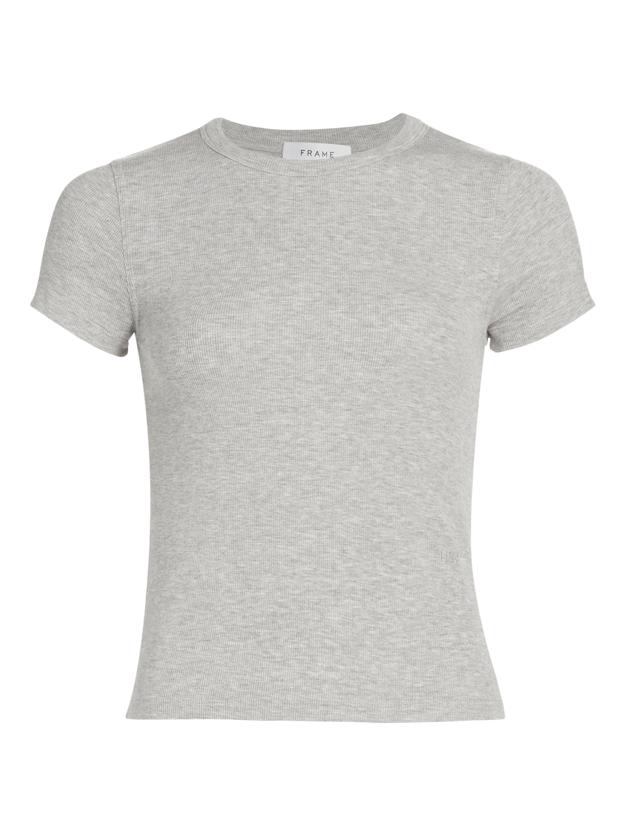 FRAME Women's Shrunken Rib-Knit T-Shirt - Gris Heather