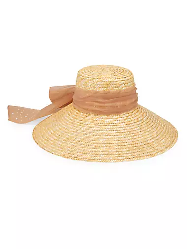 Mirabel Faux Pearl-Embellished Ribbon Straw Hat