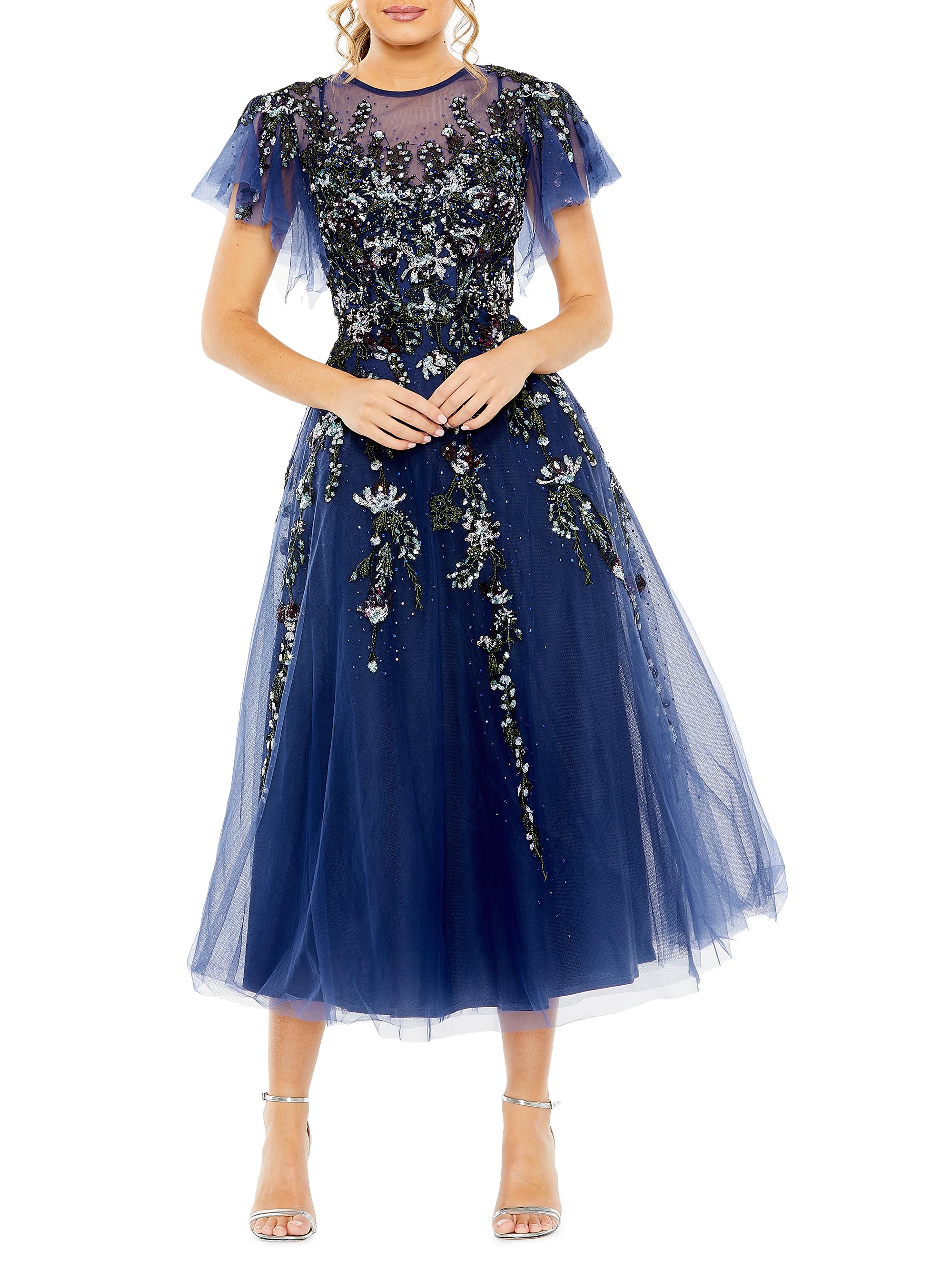 Mac Duggal Women's Mac Embellished Floral Tulle Midi-Dress - Midnight