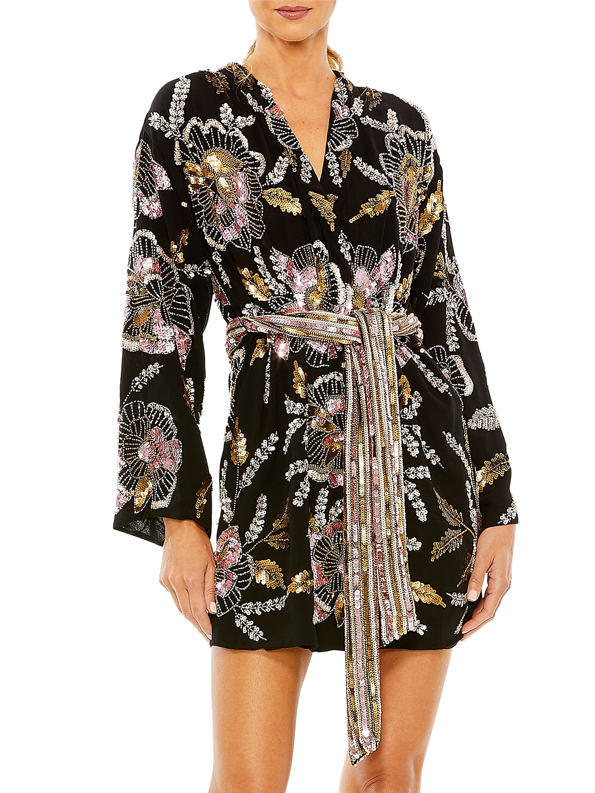 Mac Duggal Women's Beaded Floral Wrap Minidress - Champagne