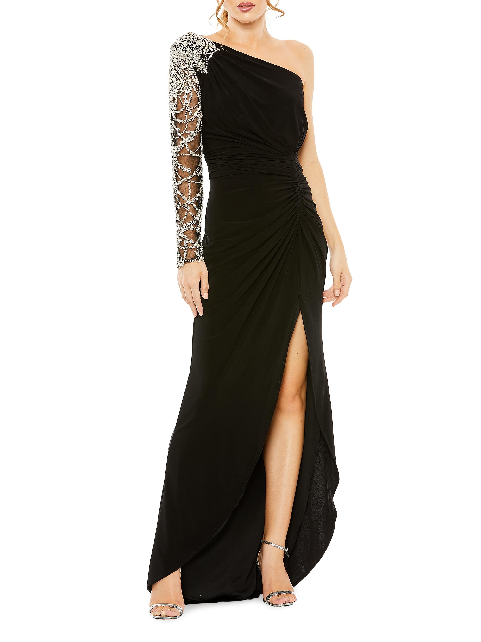 Mac Duggal Women's Asymmetric Crystal-Embellished Jersey Gown - Black