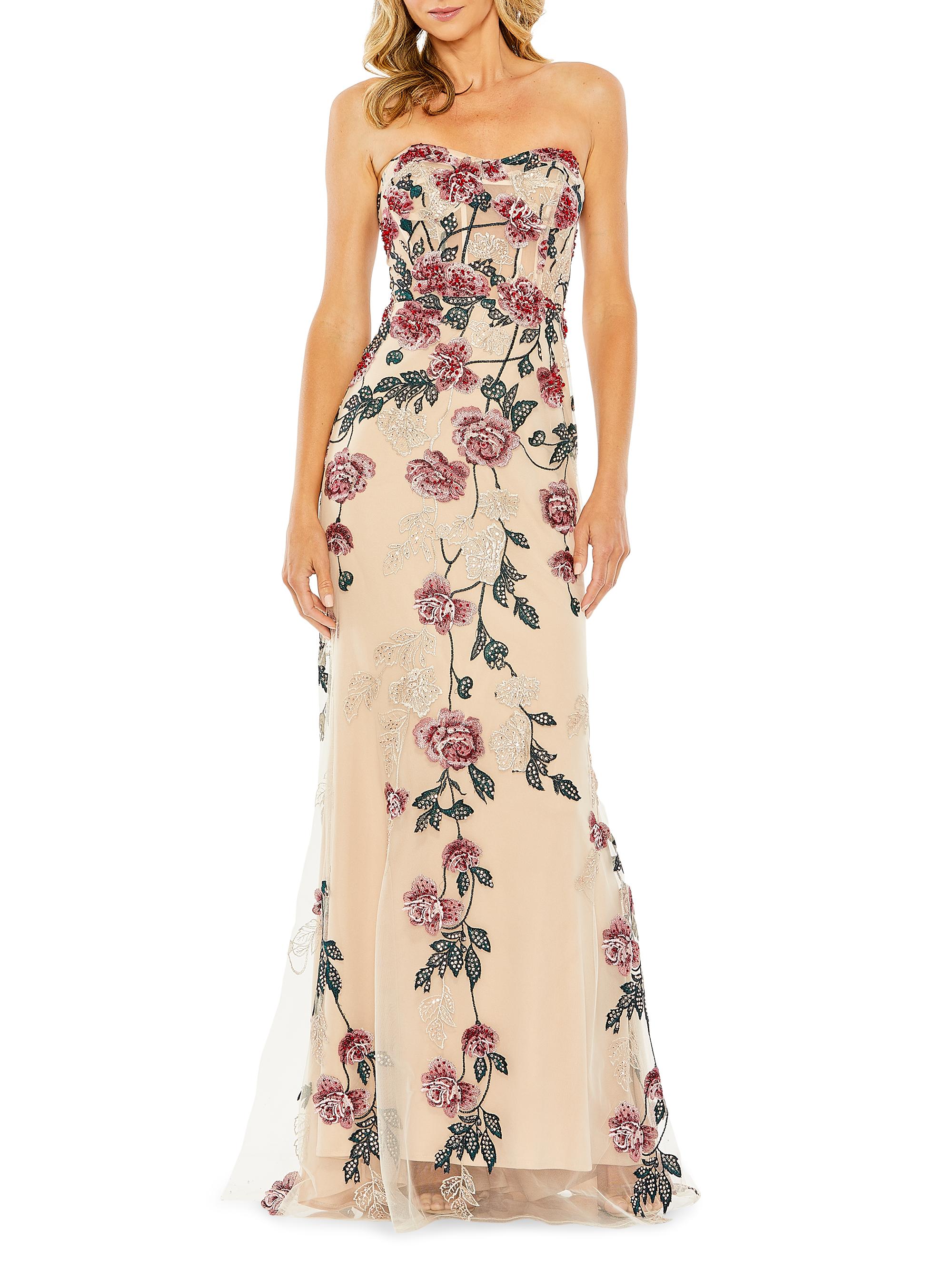 Mac Duggal Women's Floral Embroidered Strapless Gown - Beige Multi