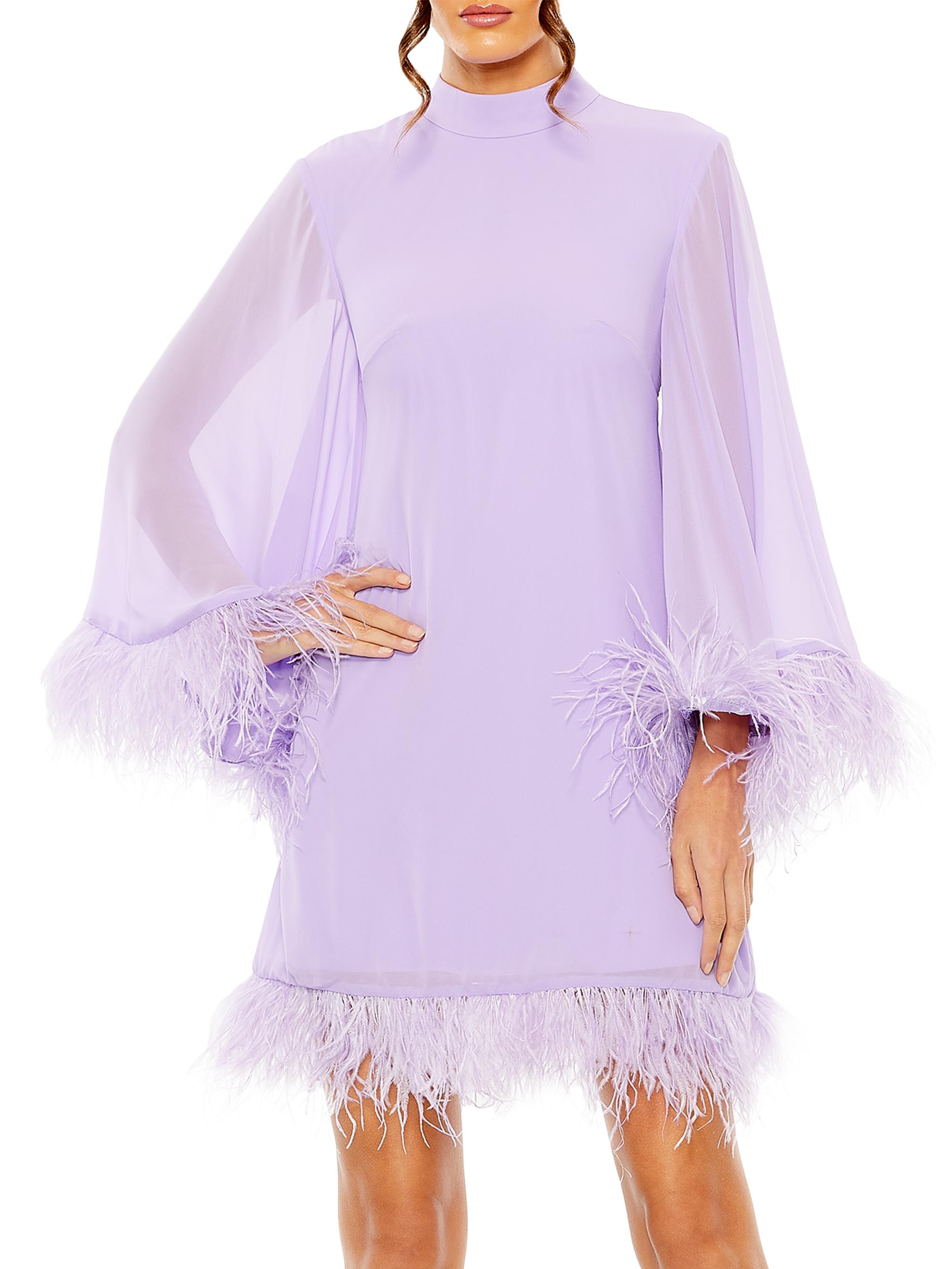 Mac Duggal Women's Cape Sleeve Feather-Trim Minidress - Lilac