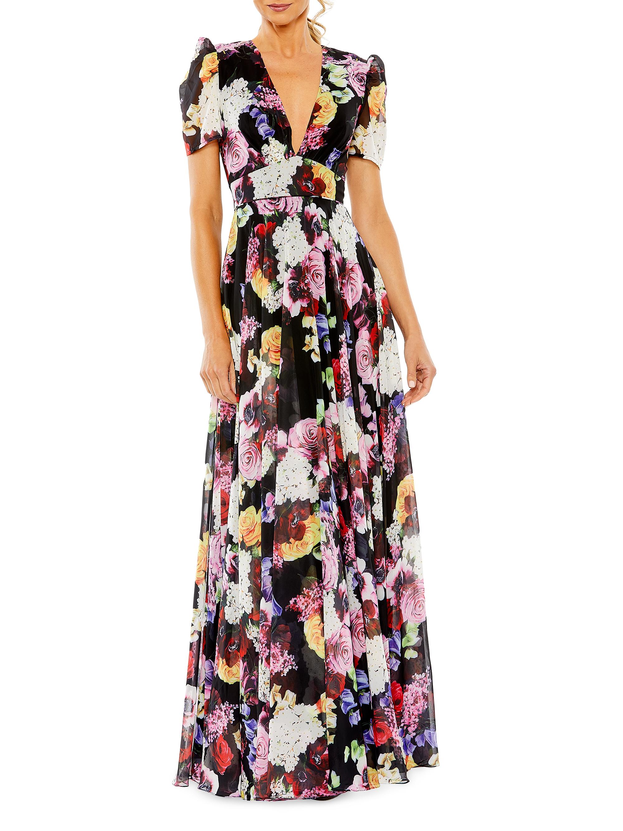 Mac Duggal Women's Ieena Floral Chiffon Gown - Black Multi