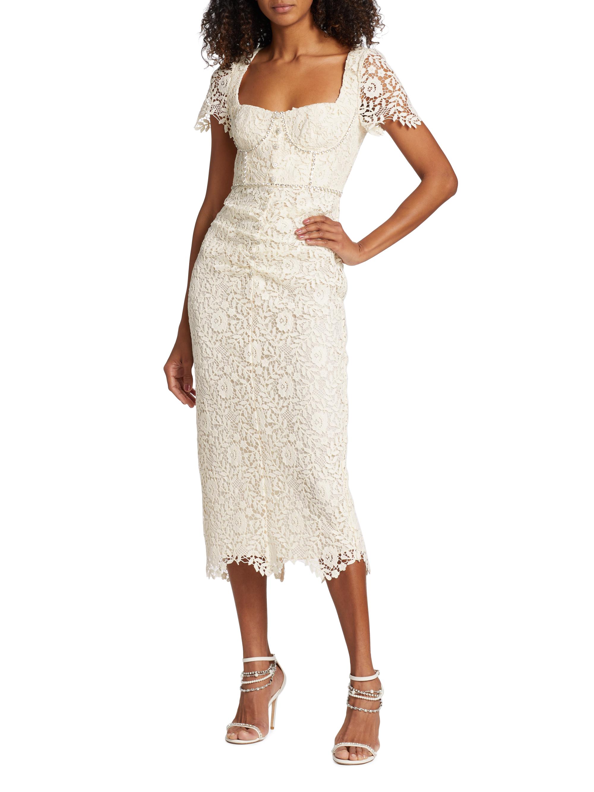 Self-Portrait Lace & Crystal Midi-Dress | Saks Fifth Avenue