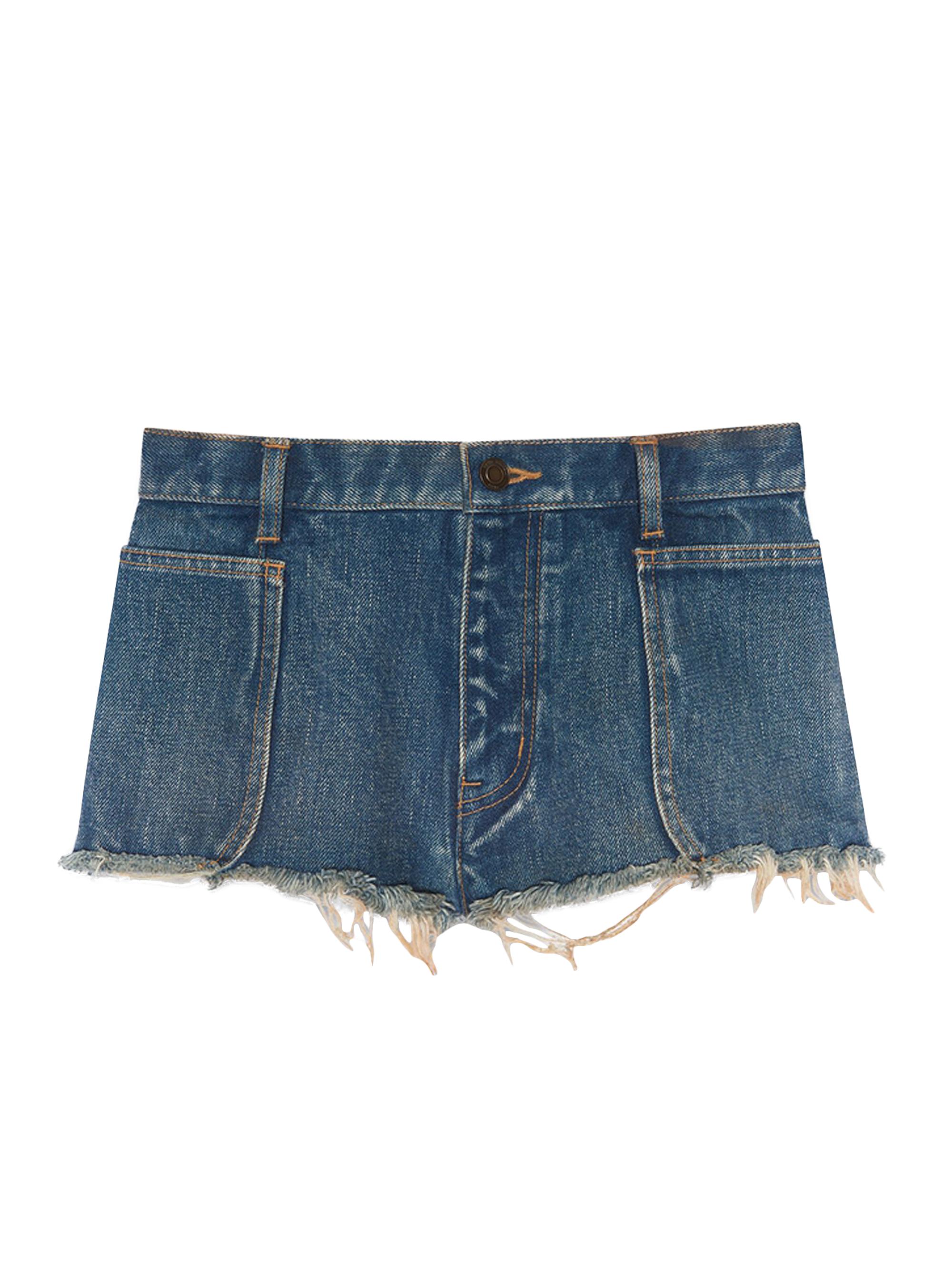 Saint Laurent Women's Raw-Edge Shorts in Denim - Indigo Sky Blue