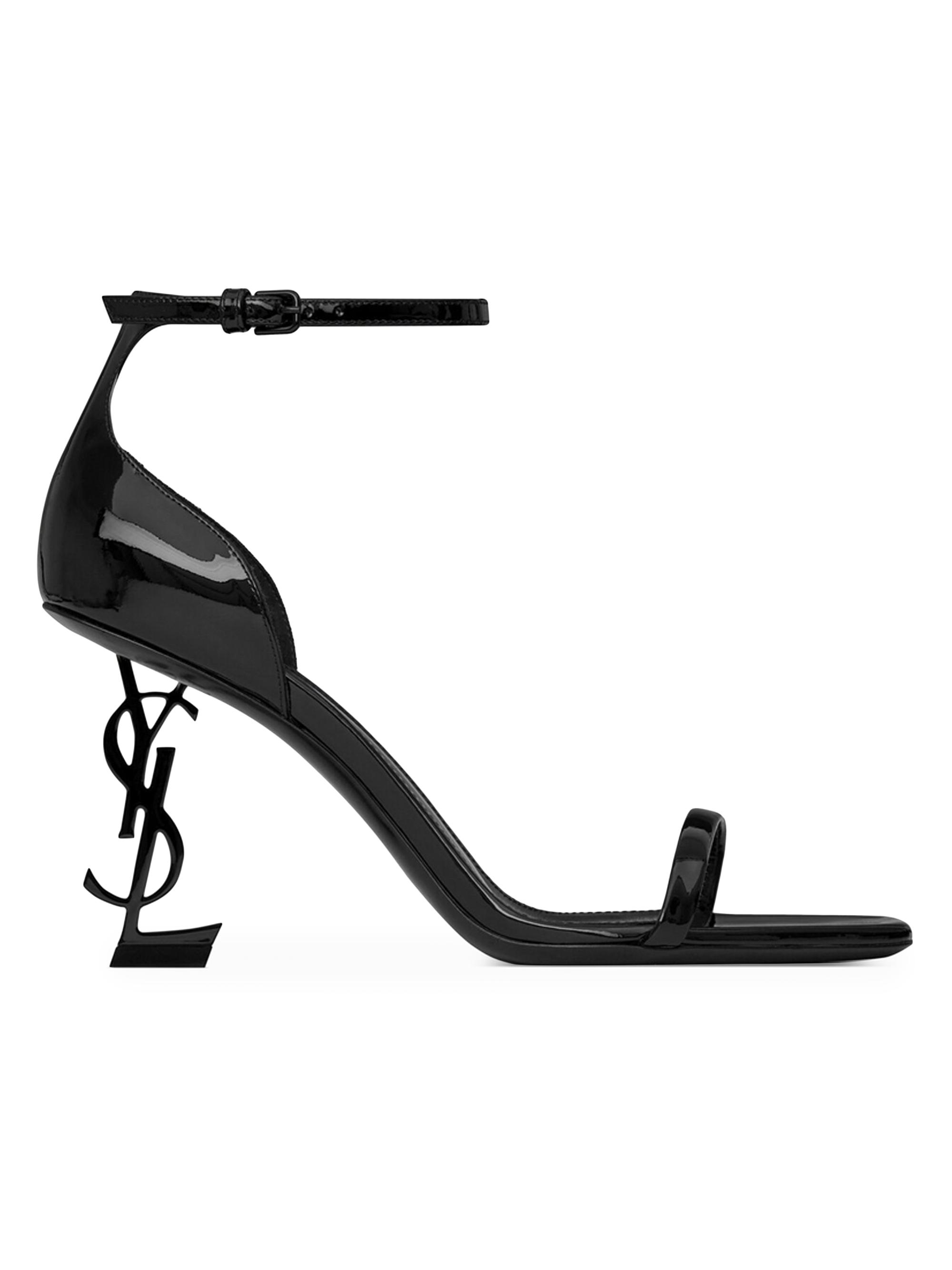 Saint Laurent Women's Opyum Sandals in Patent Leather with Black Heel - Nero