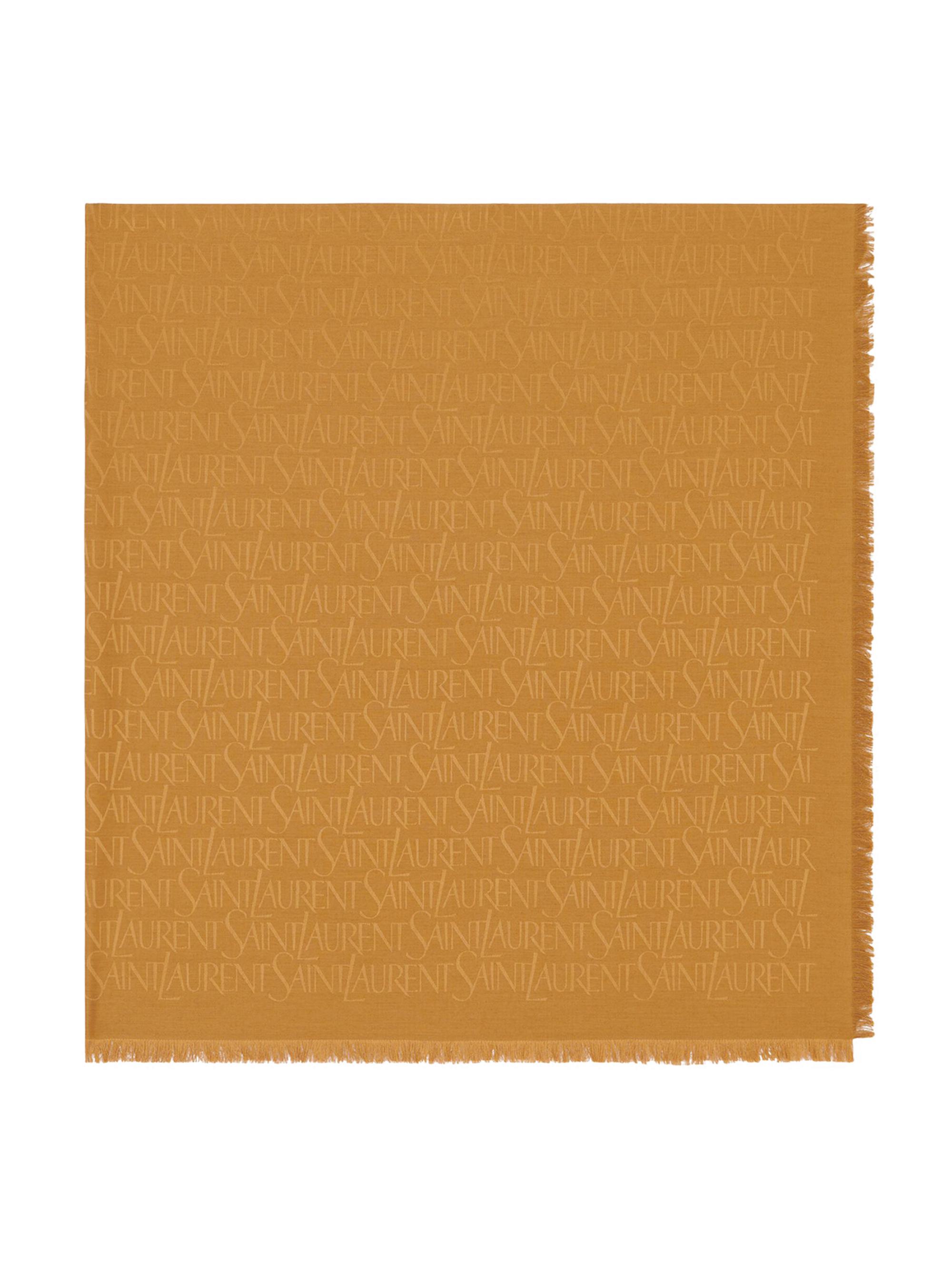 Saint Laurent Women's Monogram  Square Scarf in Silk and Wool Jacquard - Brown