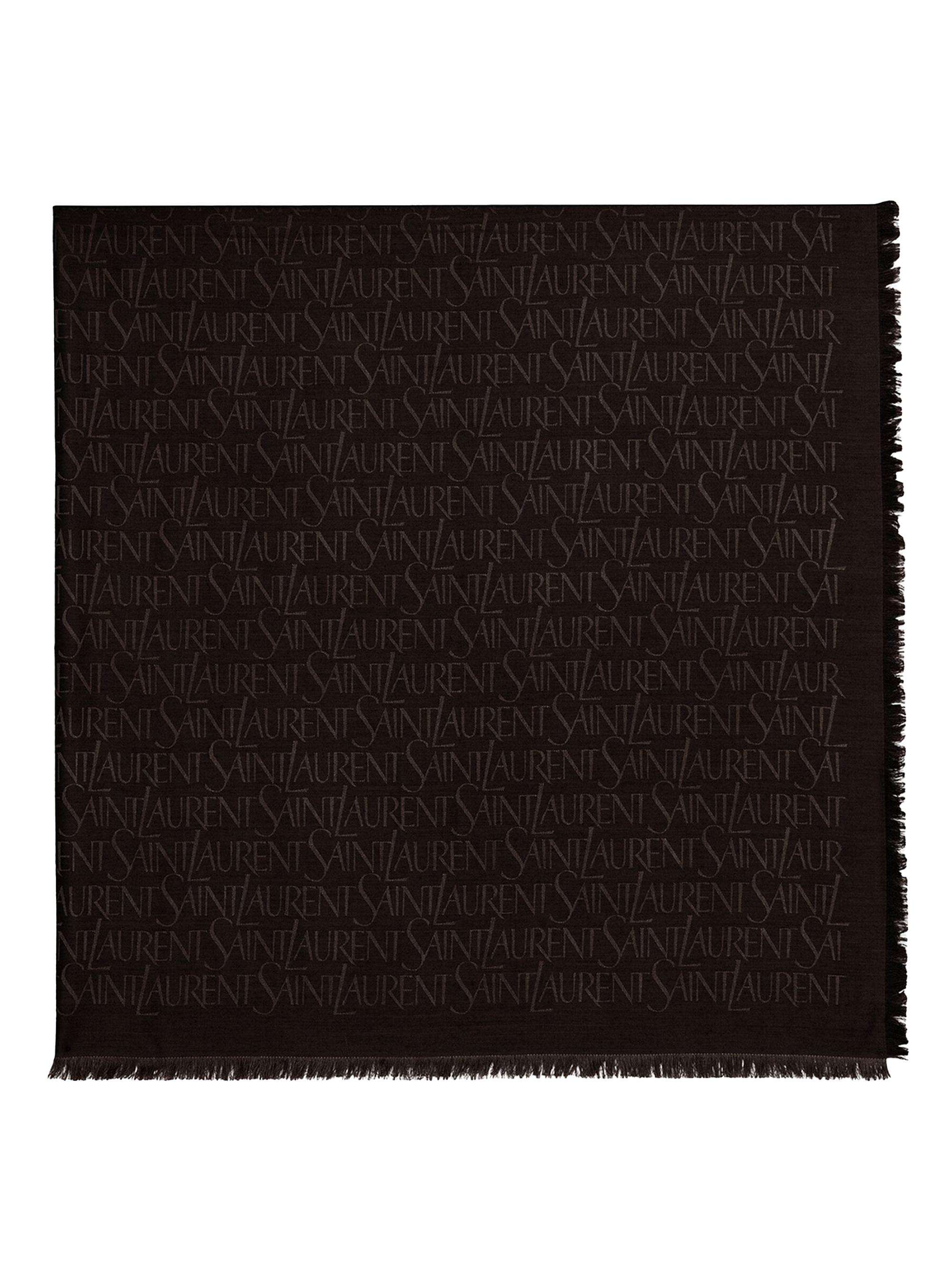 Saint Laurent Women's Monogram  Square Scarf in Silk and Wool Jacquard - Espresso | Thumbnail 2