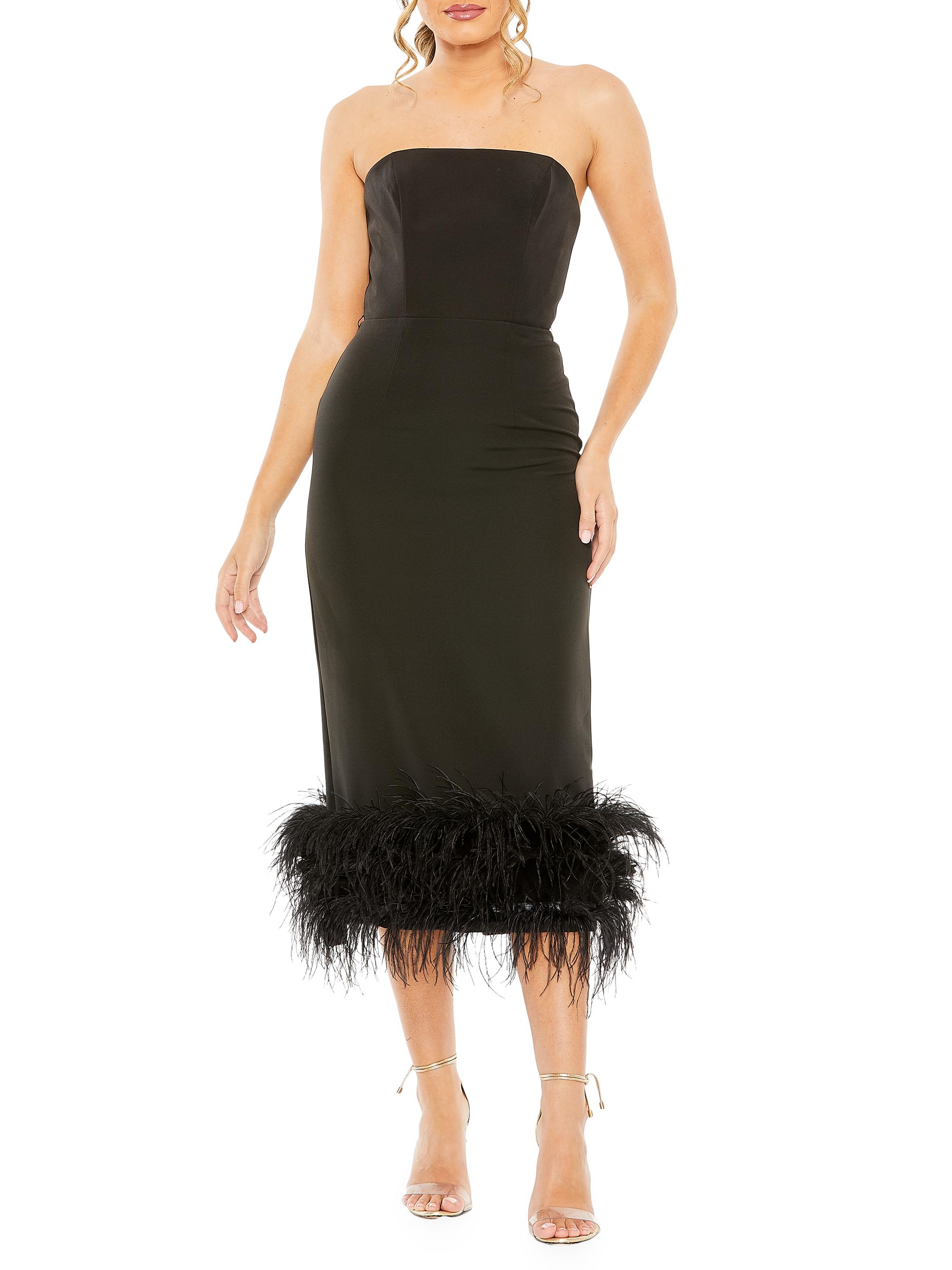 knee length dresses for ladies Mac Duggal Women's Sequined High Neck Midi Dress - Black main image 0