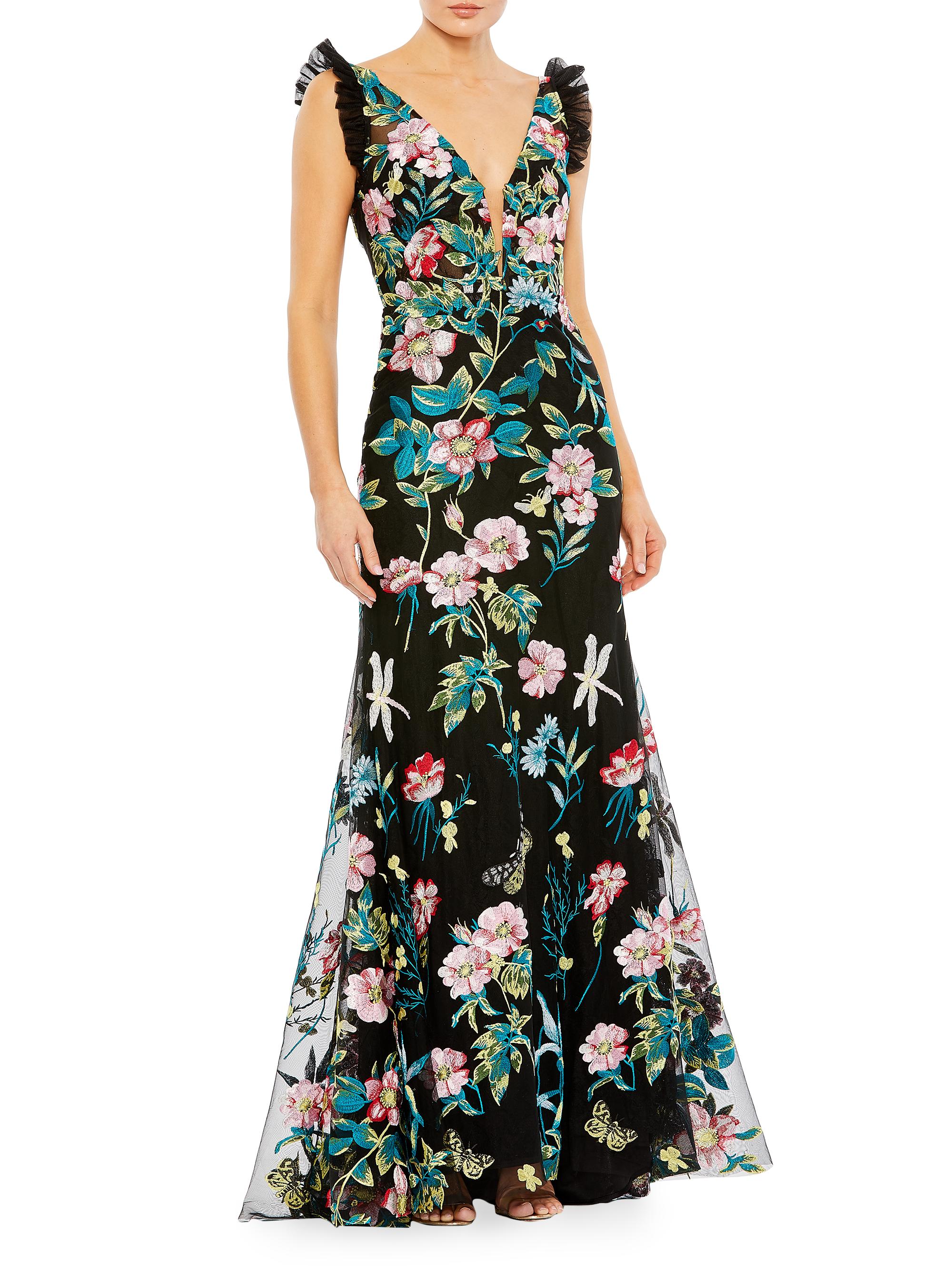 Mac Duggal Women's Embroidered Floral Trumpet Gown - Black Multi