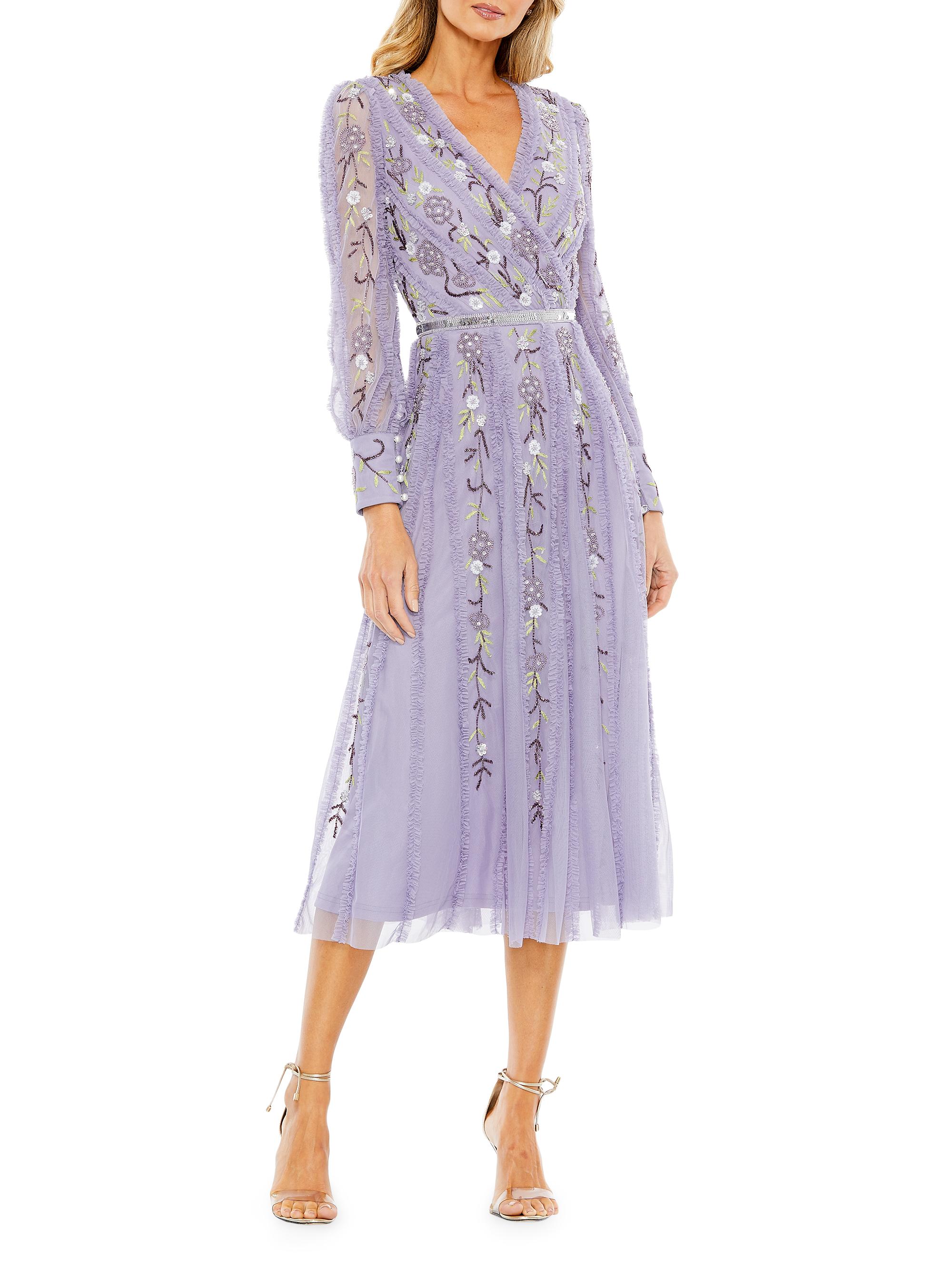 Mac Duggal Women's V-Neck Embellished Midi-Dress -  Multi