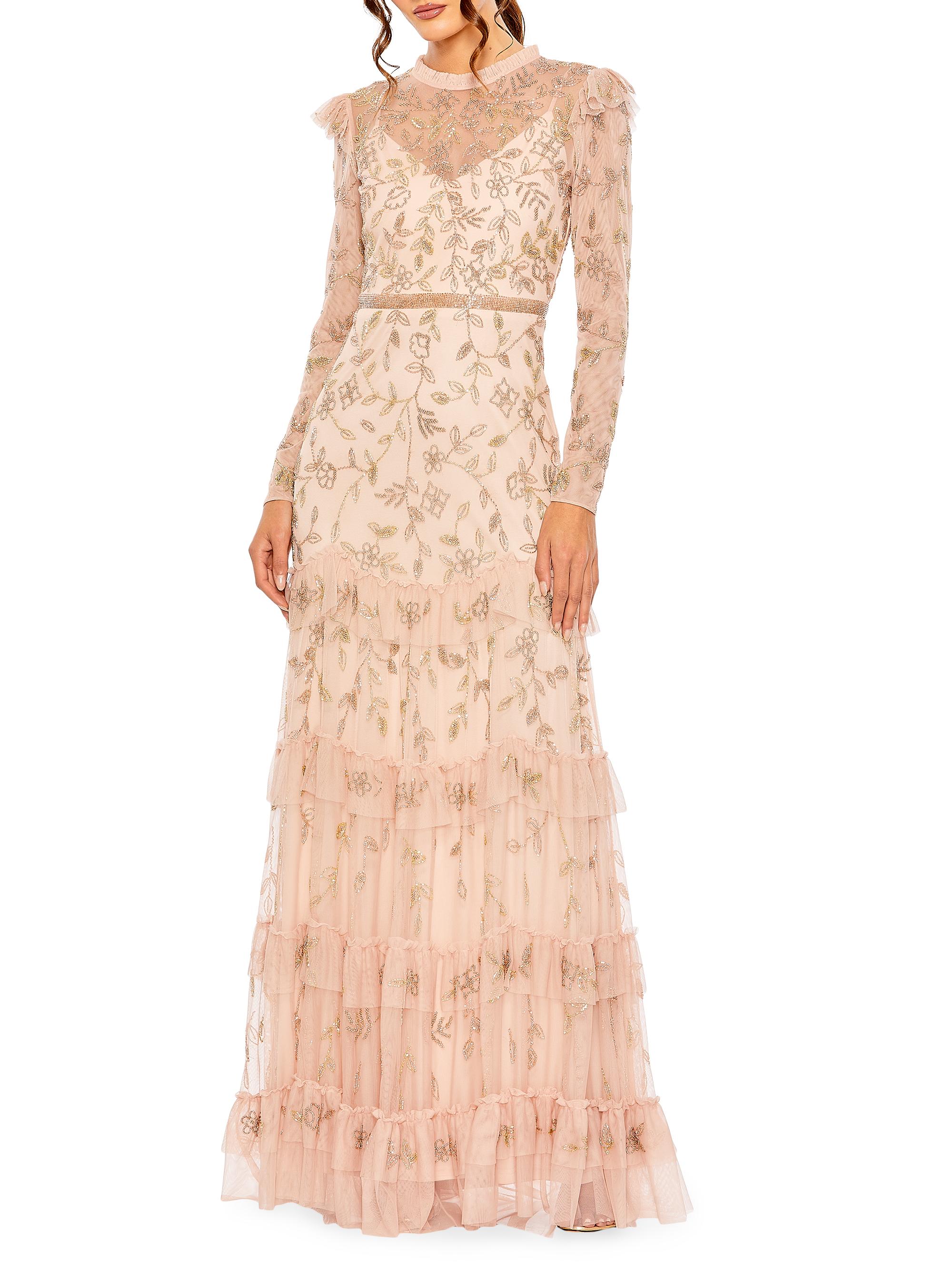 Mac Duggal Women's High Neck Floral Embellished Gown - Blush