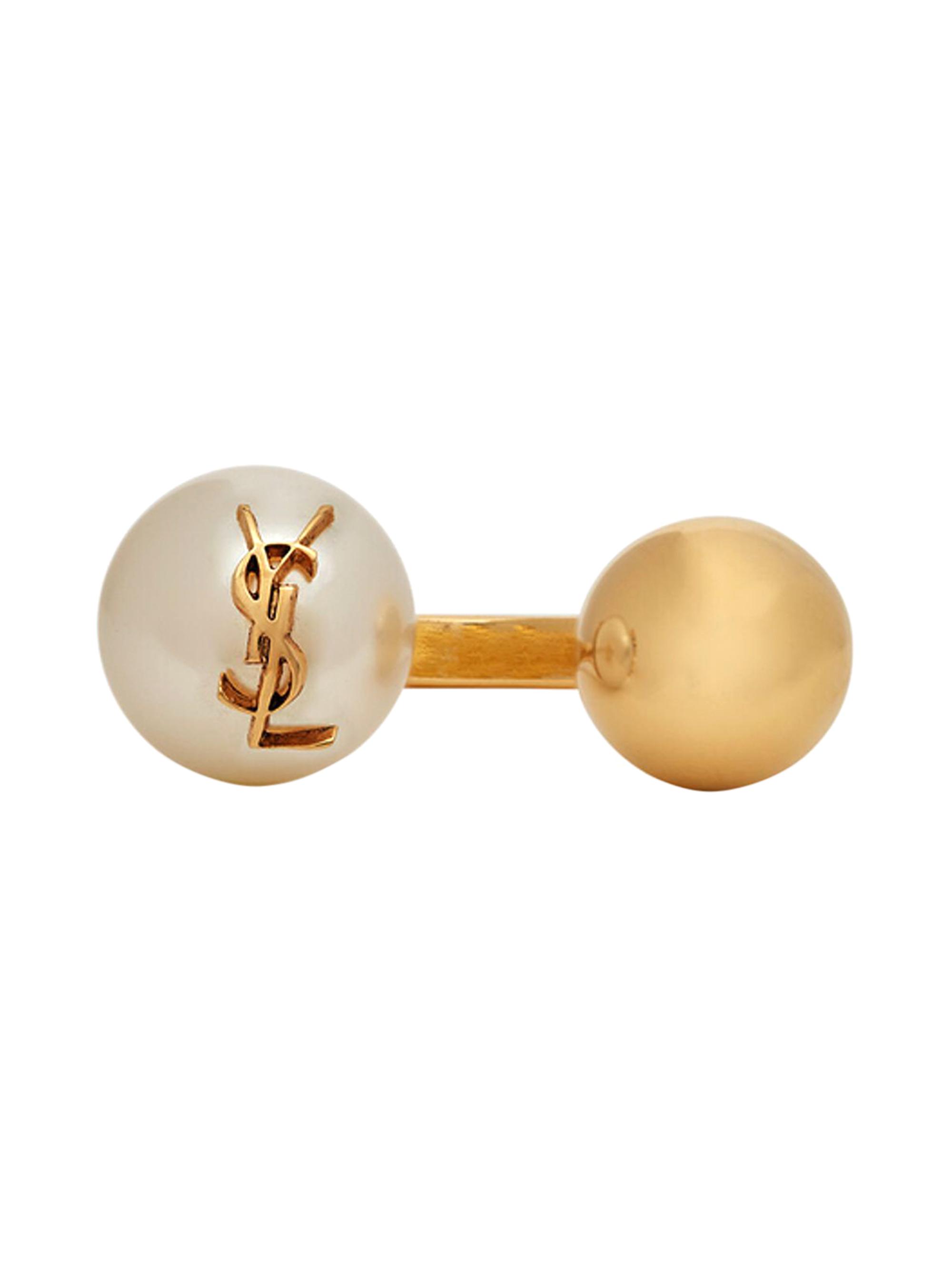 Saint Laurent Cassandre Pearl and Ball Ring in Metal | Saks Fifth