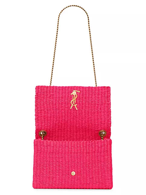 Saint Laurent Medium Kate Raffia Shoulder Bag in Pink Glo