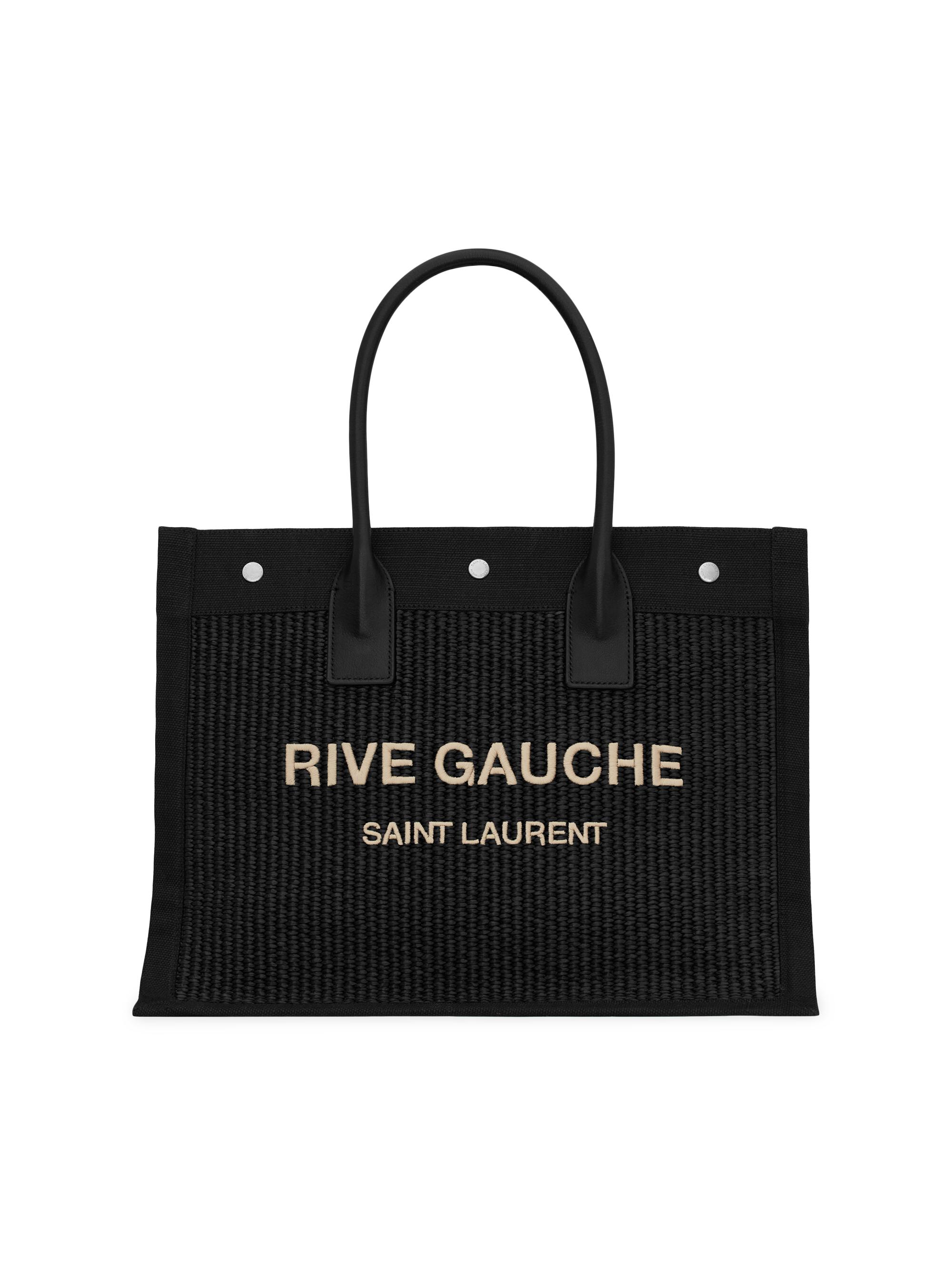 Saint Laurent Women's Rive Gauche  Tote Bag in Raffia and Leather - Nero Natural Beige