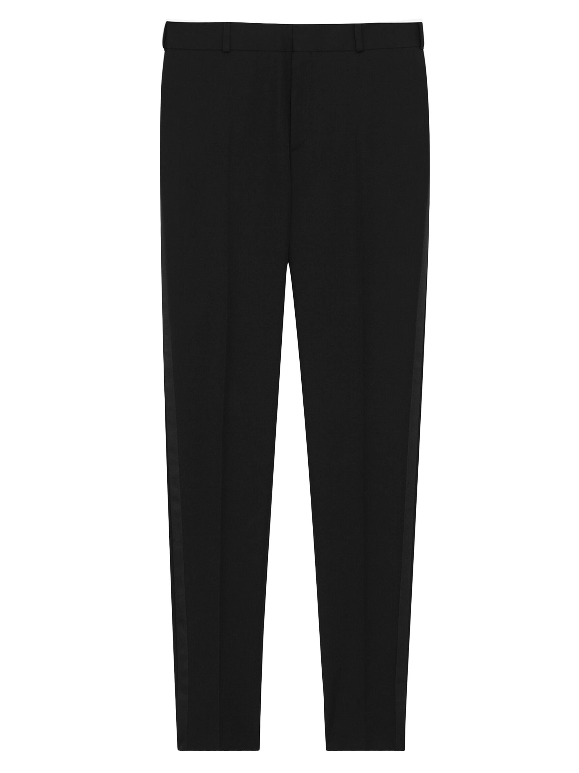 Saint Laurent Women's Tuxedo Straight Pants in Grain De Poudre - Noir