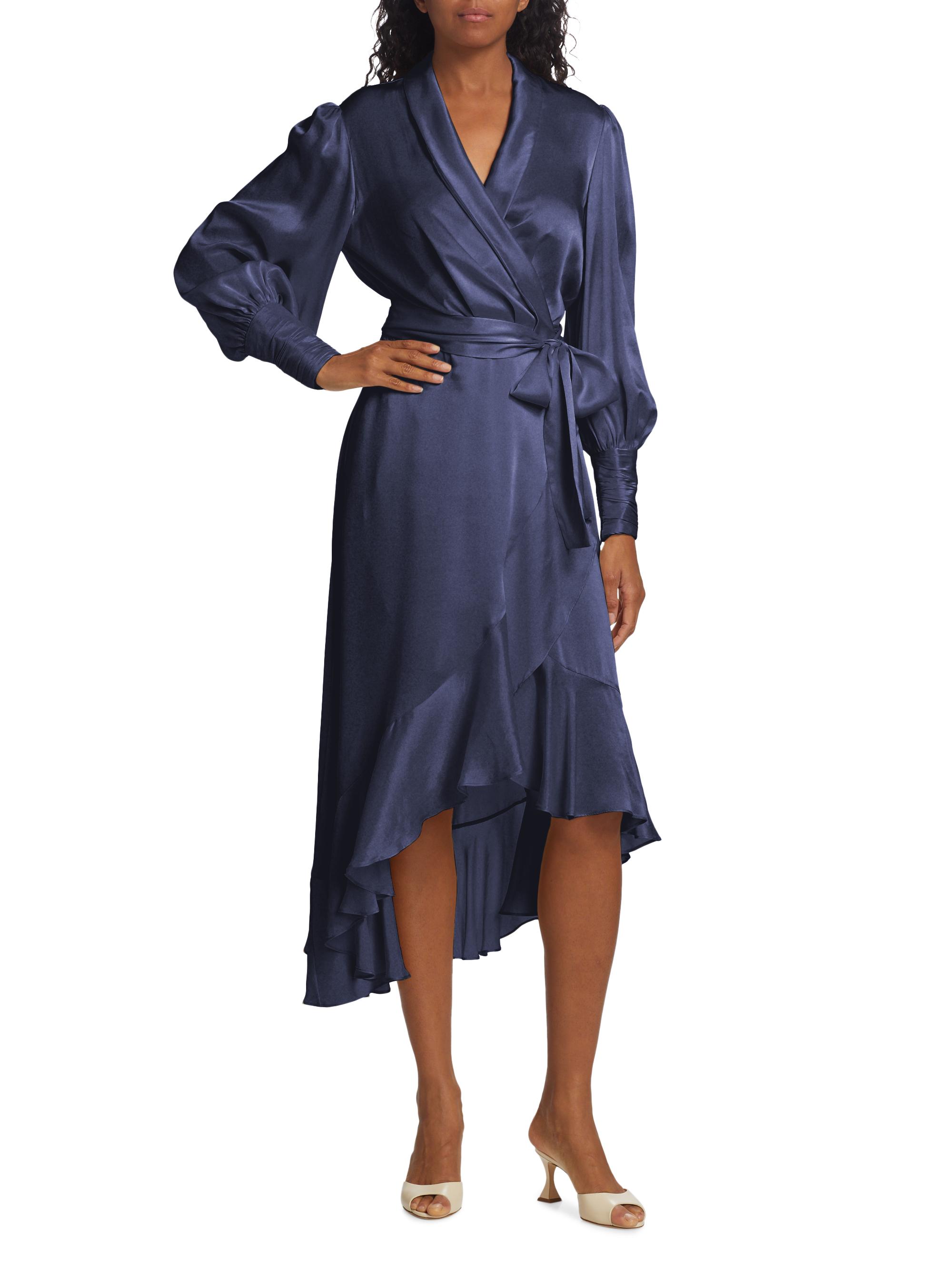 ワンピース ZIMMERMANN NAVY BLUE WRAP MIDI DRESS Zimmermann Belted Silk Wrap Midi-Dress | Saks Fifth Avenue