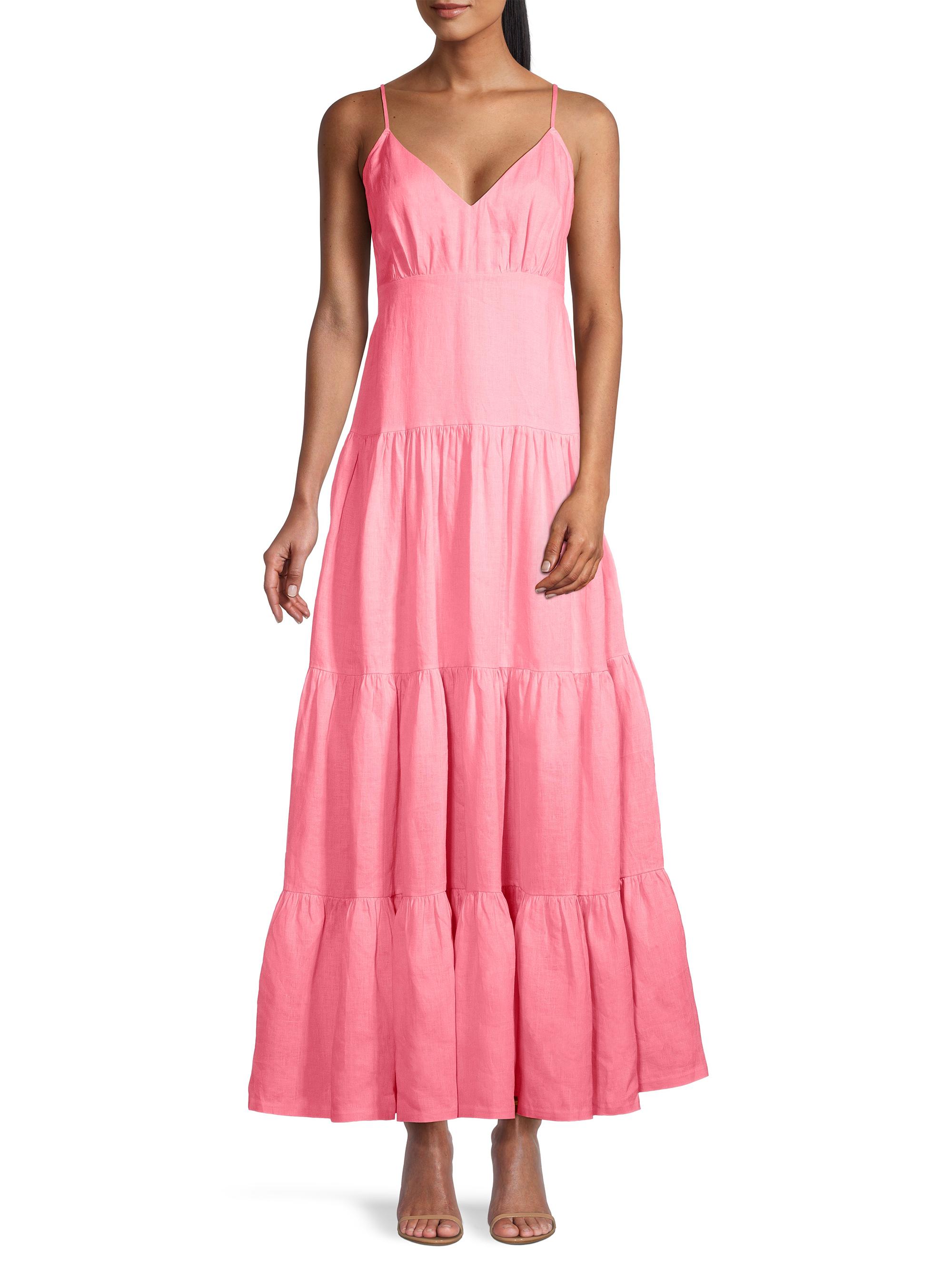 chinese dress ladies Cali1850 Women's Xs~xl Lined Tiered Sleeveless Linen Flare Maxi Dress with Adjustable Spaghetti Strap