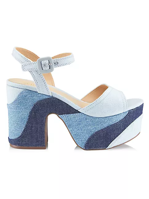 Women Denim Blue Platform Sandals Fashion High Heels for Short Girls Denim  Buckle Decor Espadrille Wedge Sandals
