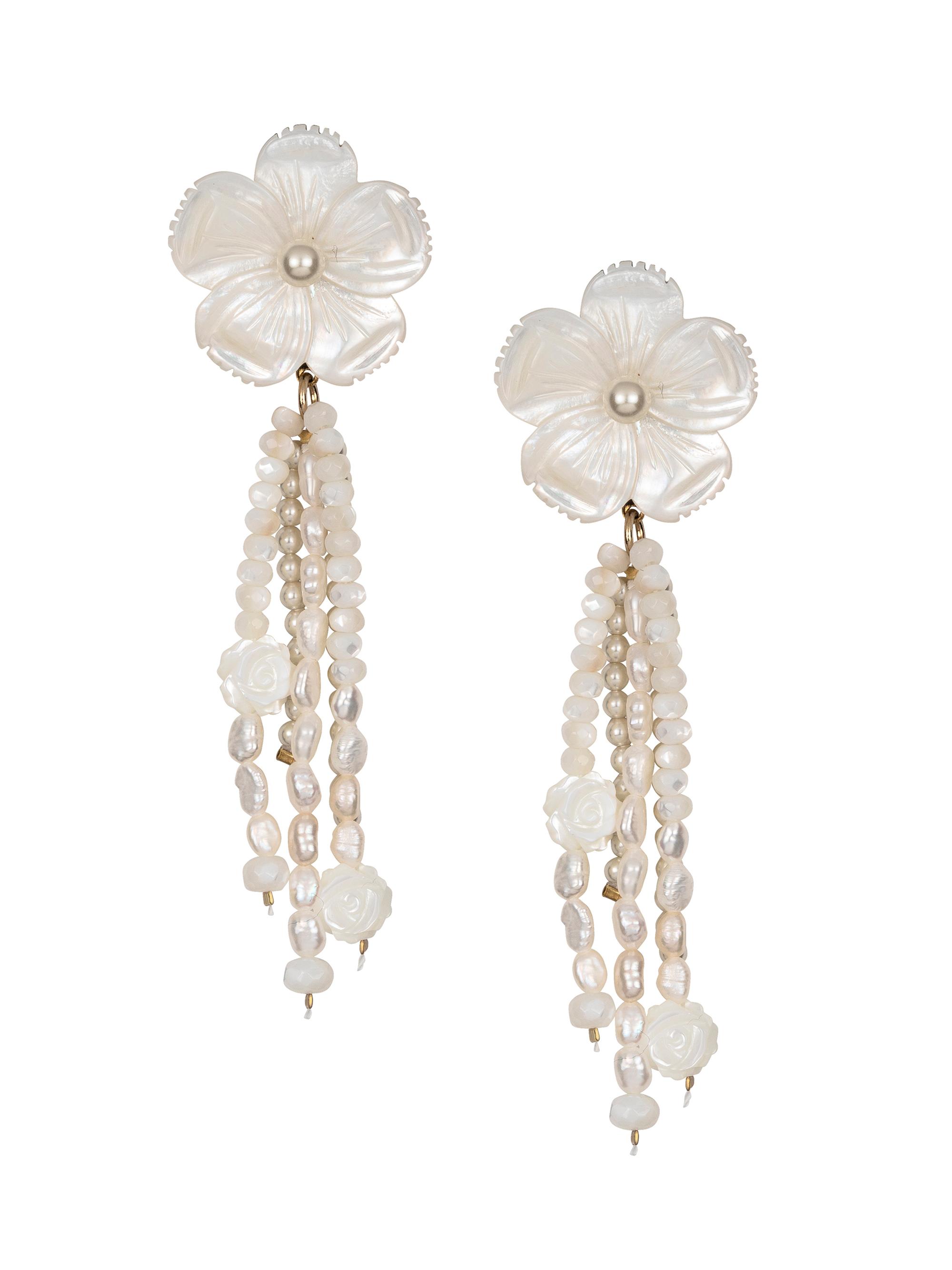 Jennifer Behr Women's Mara Goldtone, Mother-Of-Pearl & Freshwater Seed Pearl Flower Drop Earrings - Pearl