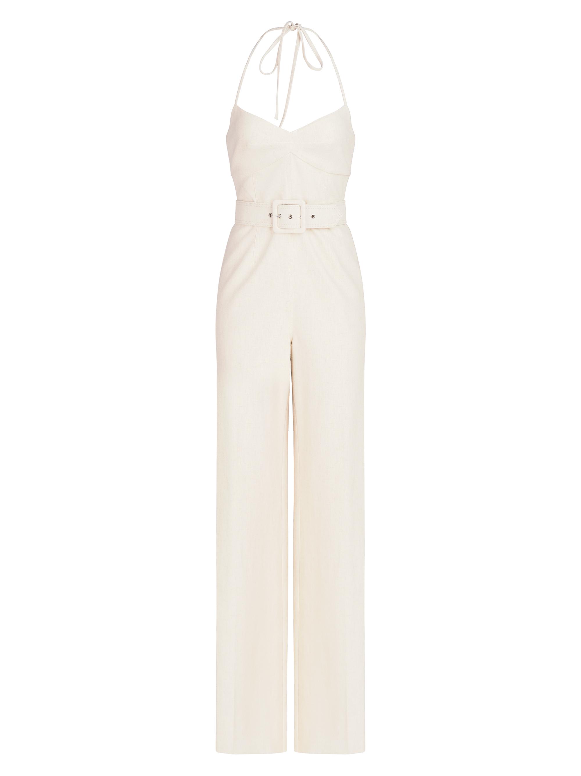 Halston Women's Jami Sleeveless Belted Jumpsuit - Ecru