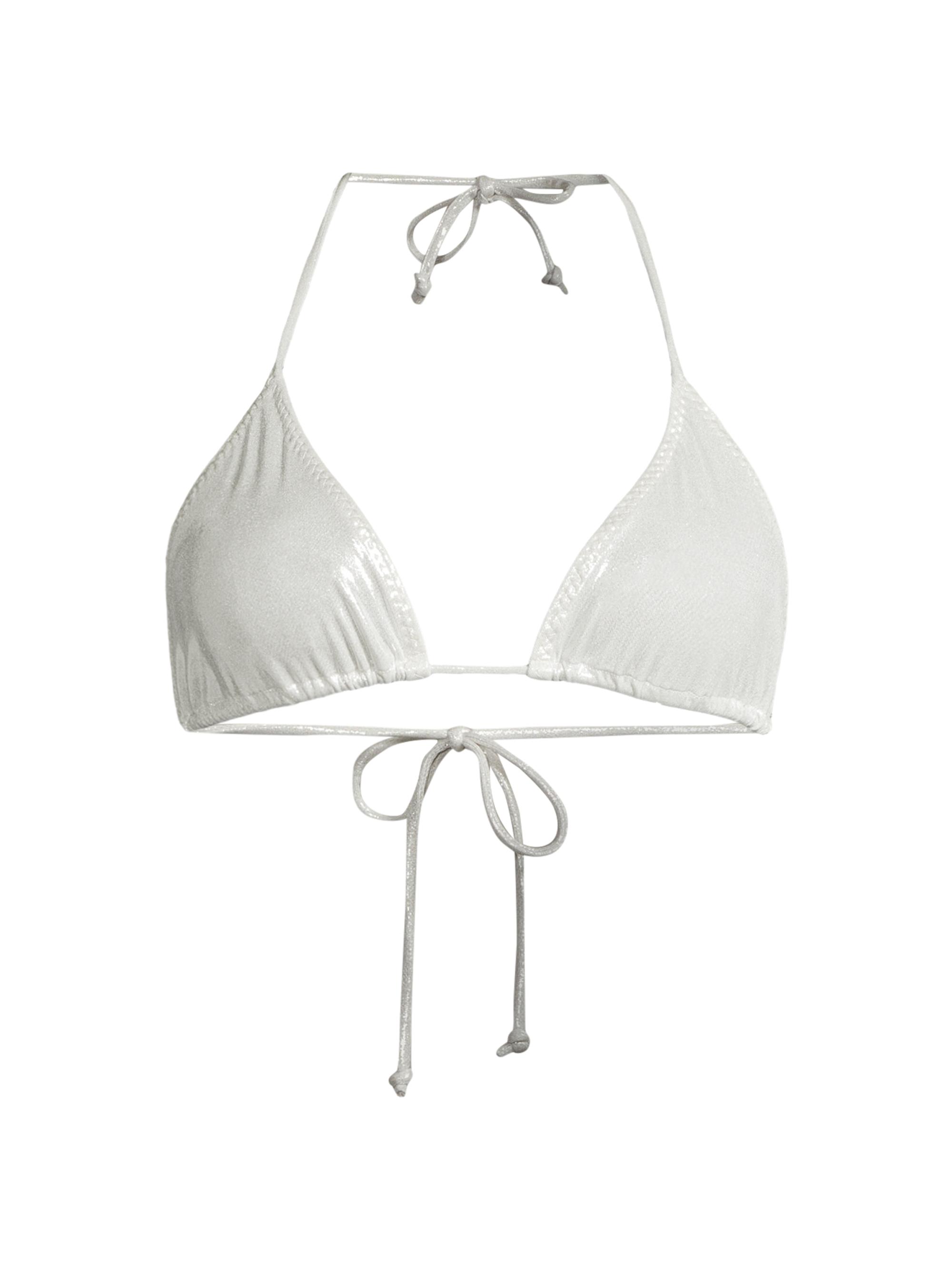 Norma Kamali Women's Metallic Halter-Neck Triangle Bikini Top - Pearl