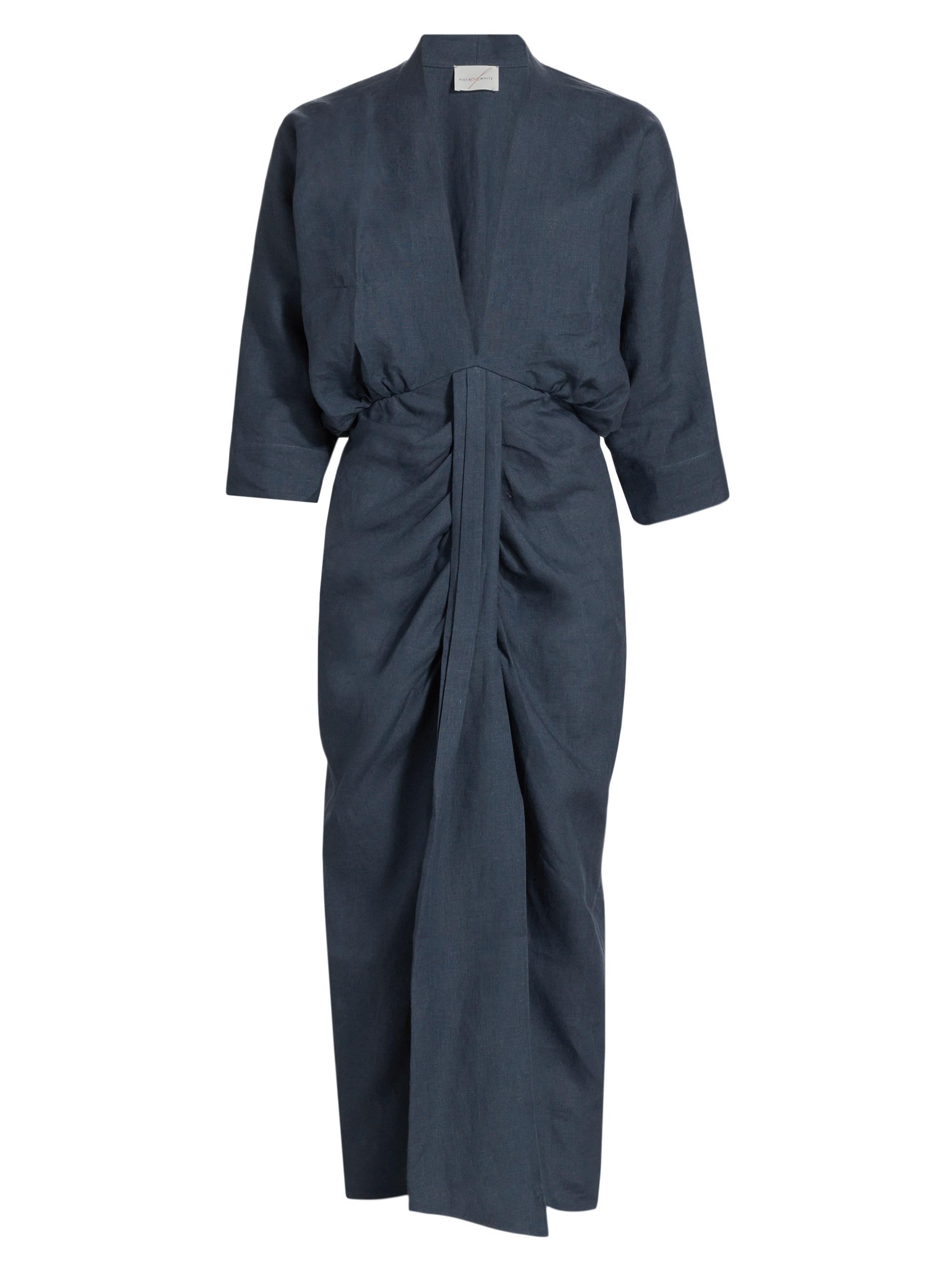Piece of White Audrey Linen Ruched Midi-Dress | Saks Fifth Avenue
