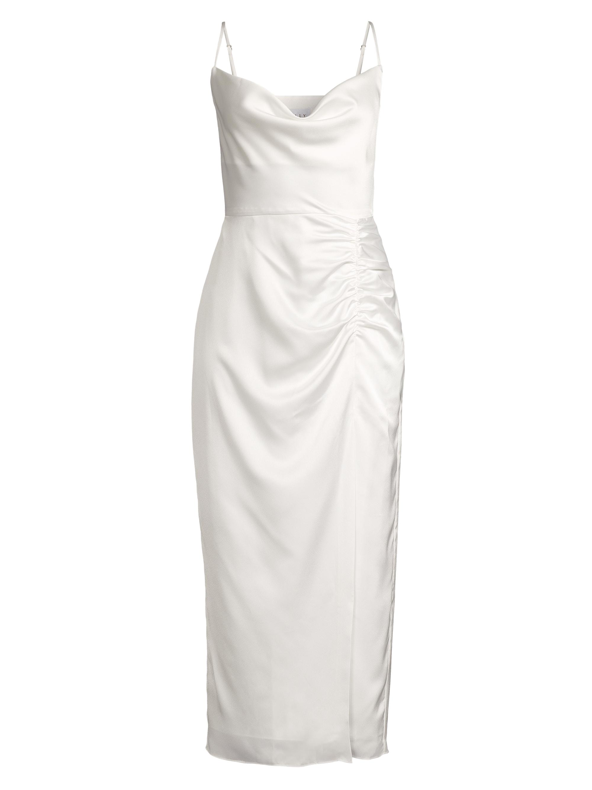 white ruched slip dress SVNR Ruched Slip Dress
