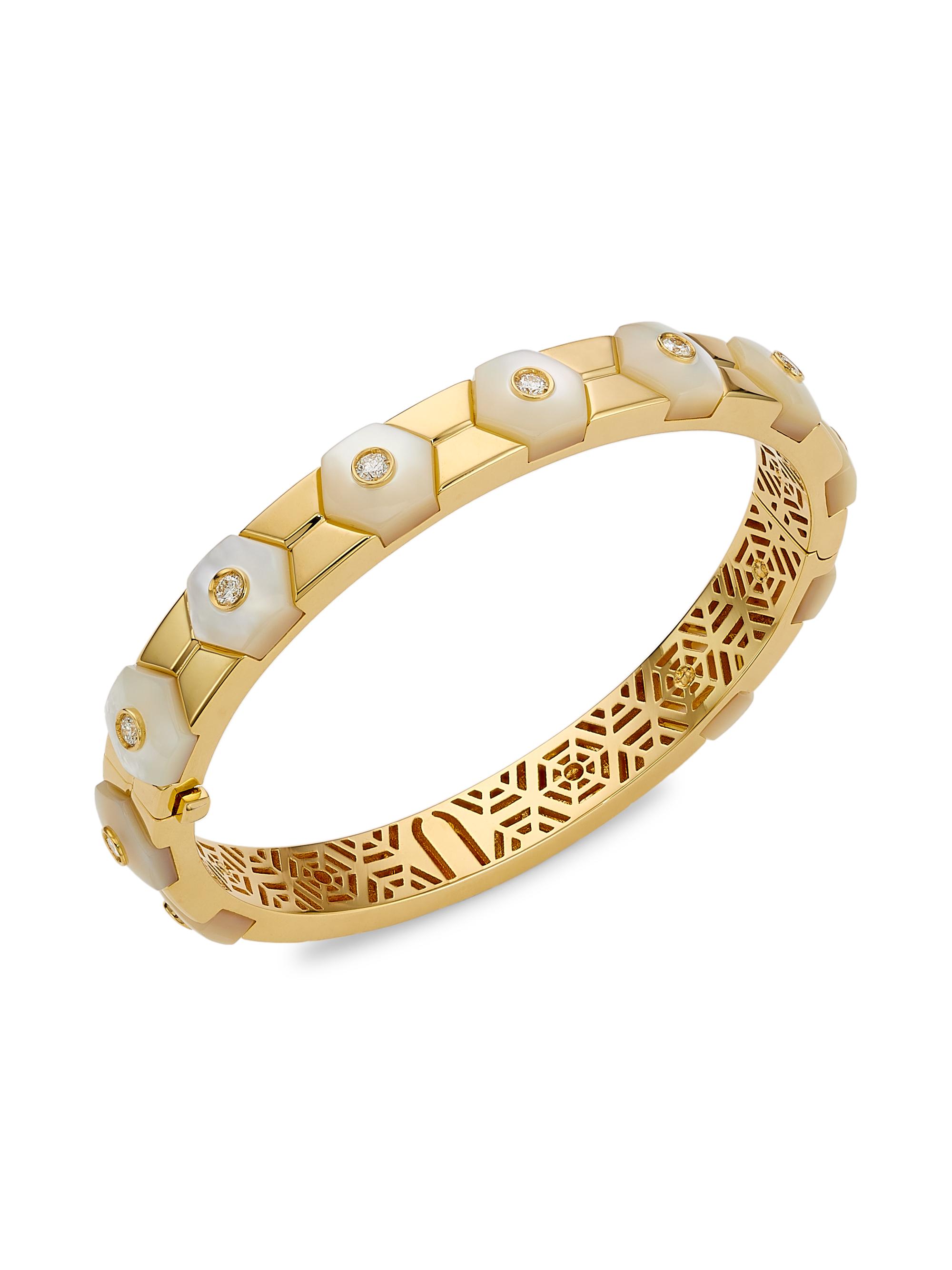Miseno Women's Baia 18K Gold, Diamond & Mother-Of-Pearl Bangle Bracelet - Yellow Gold