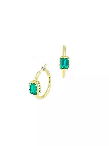 18K Yellow Gold & Emerald Hoop Earrings