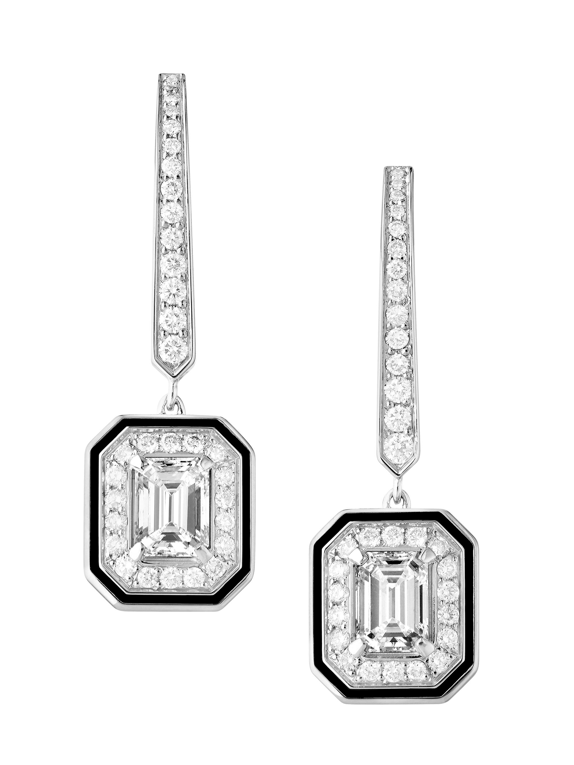 Boucheron Women's Architecture-Vendome Lisere Sleepers 18K White Gold, 1.00 TCW Diamond & Lacquer Drop Earrings - White Gold