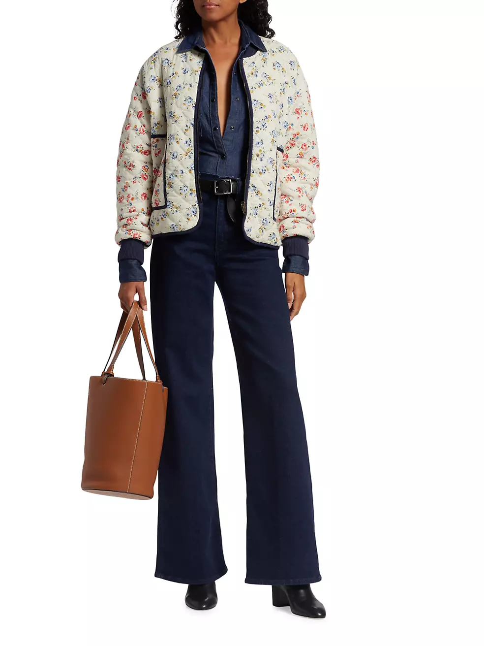 Louis Vuitton Blue Floral & Leopard Print Denim Zip Up Jacket L